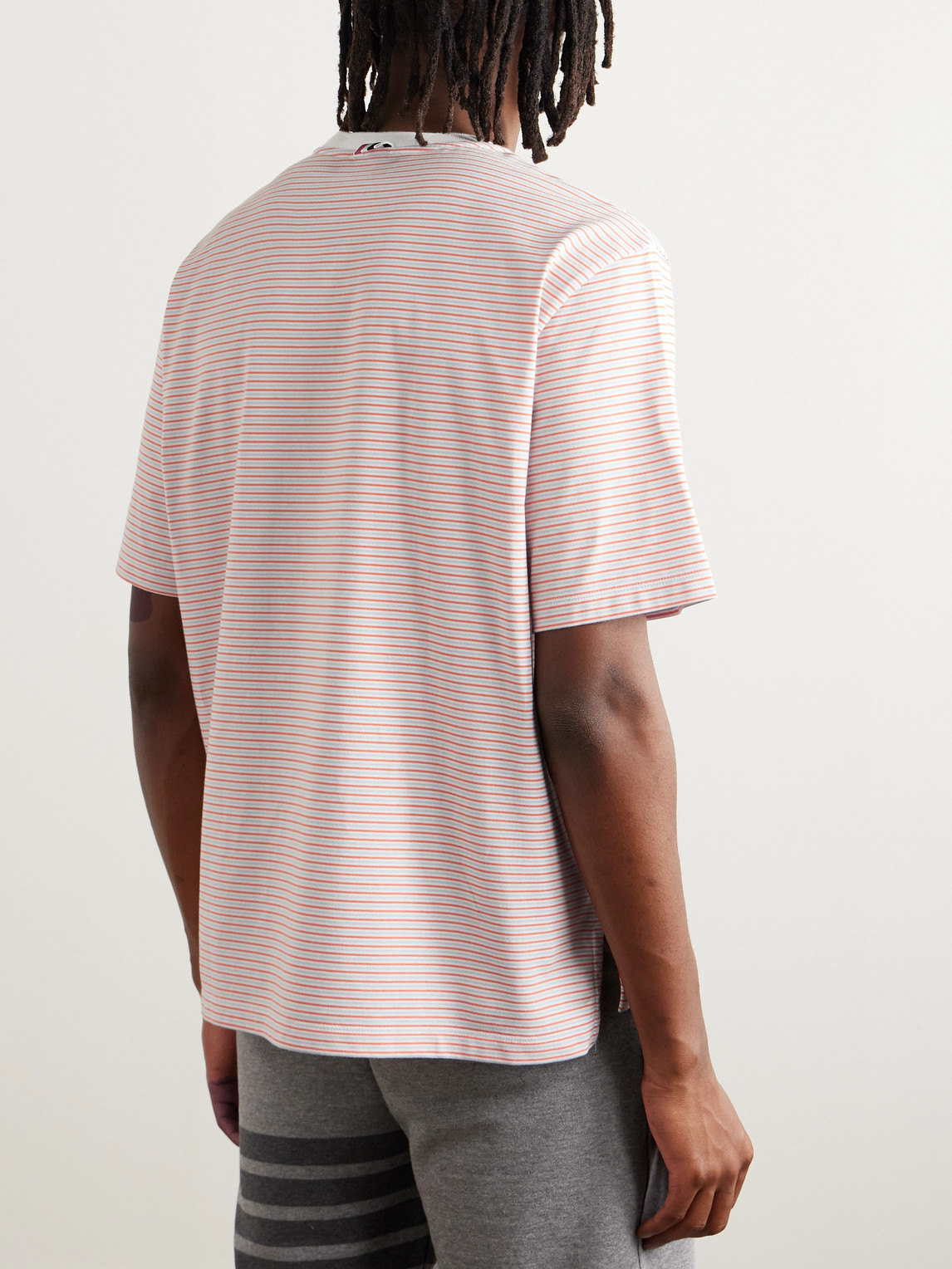 Shop Thom Browne Oversized Striped Cotton-jersey T-shirt In Pink