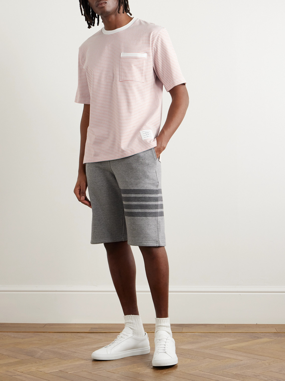 Shop Thom Browne Oversized Striped Cotton-jersey T-shirt In Pink