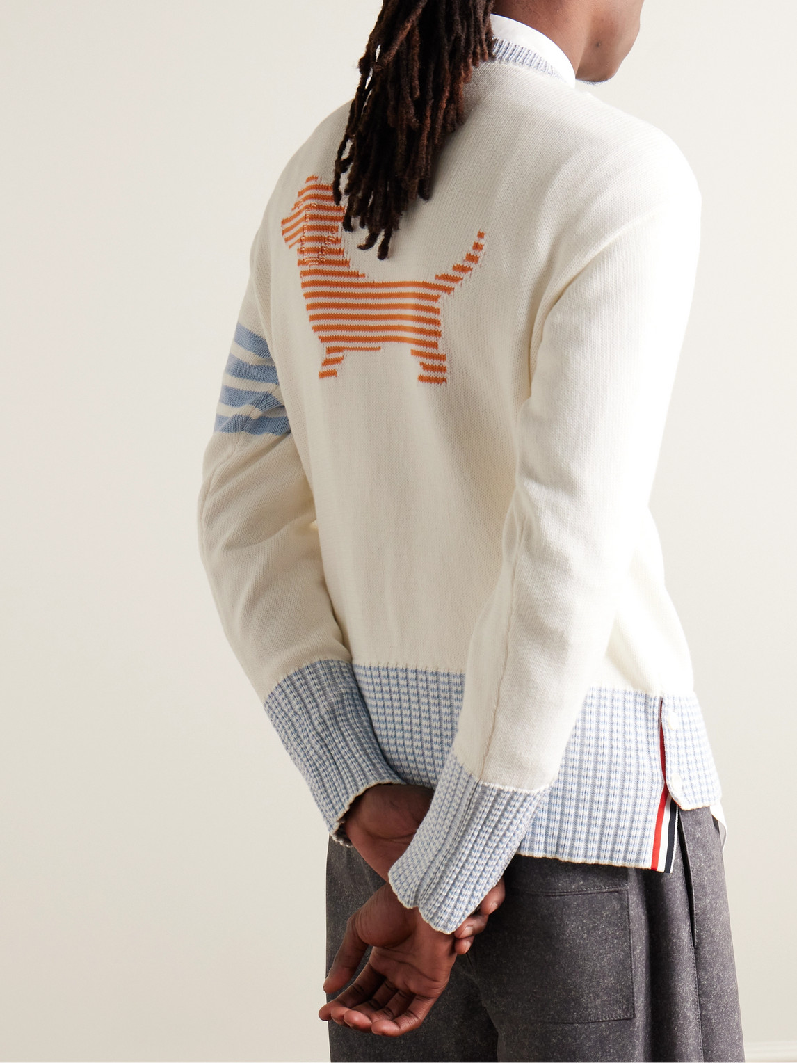 Shop Thom Browne Hector Striped Intarsia-knit Cotton Sweater In Neutrals
