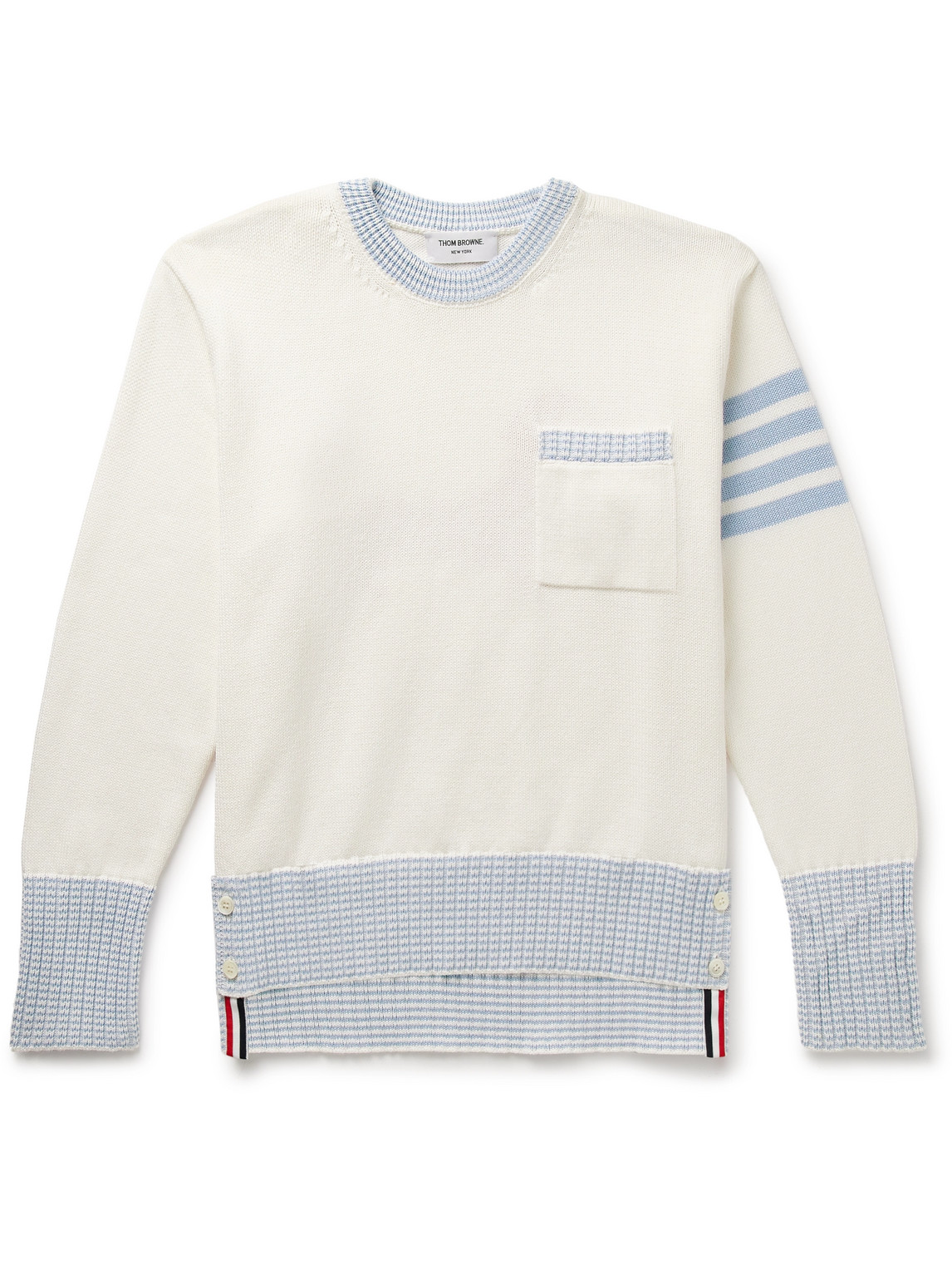 THOM BROWNE HECTOR STRIPED INTARSIA-KNIT COTTON SWEATER
