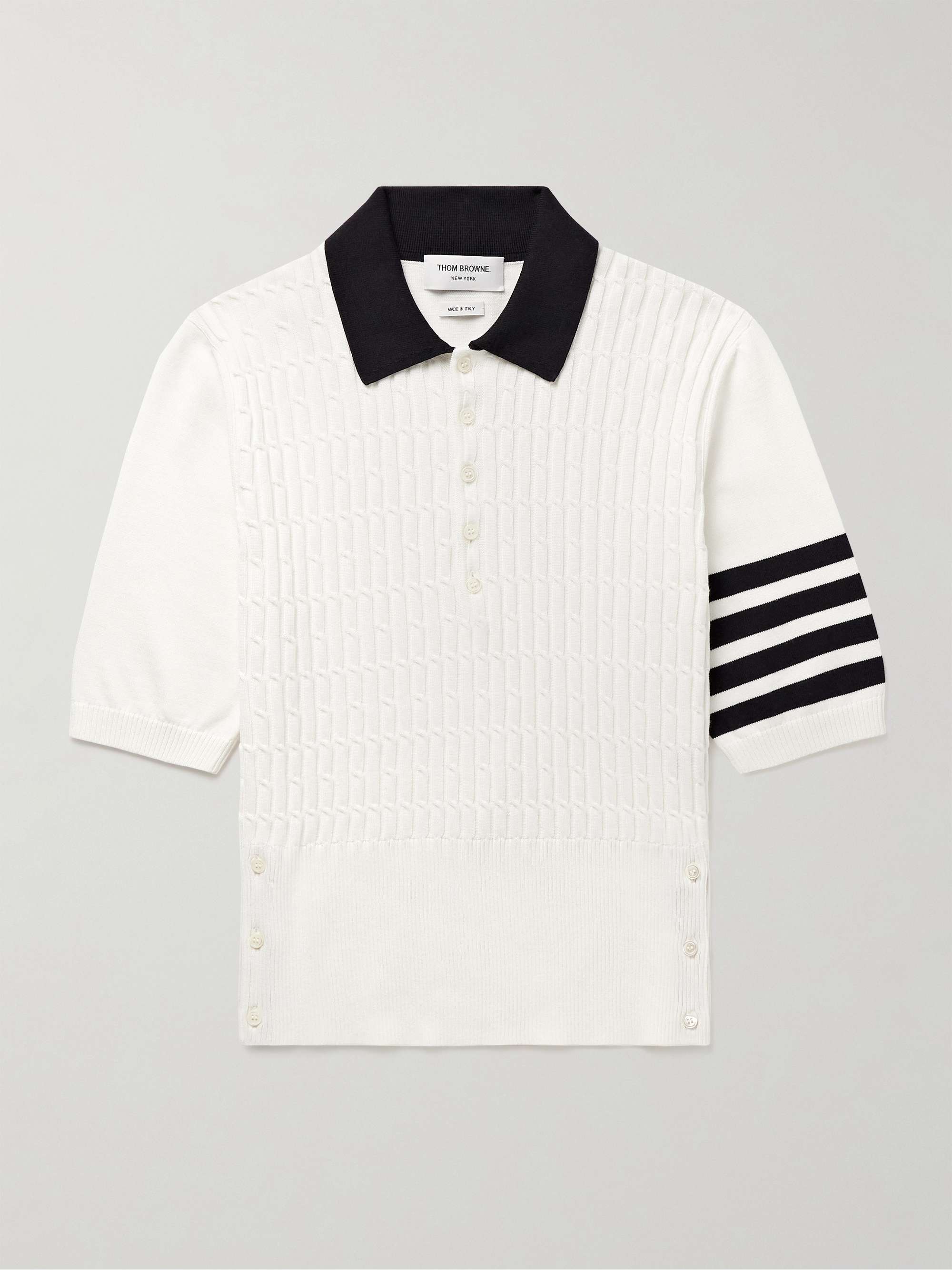THOM BROWNE Slim-Fit Striped Cable-Knit Cotton Polo Shirt for Men | MR ...
