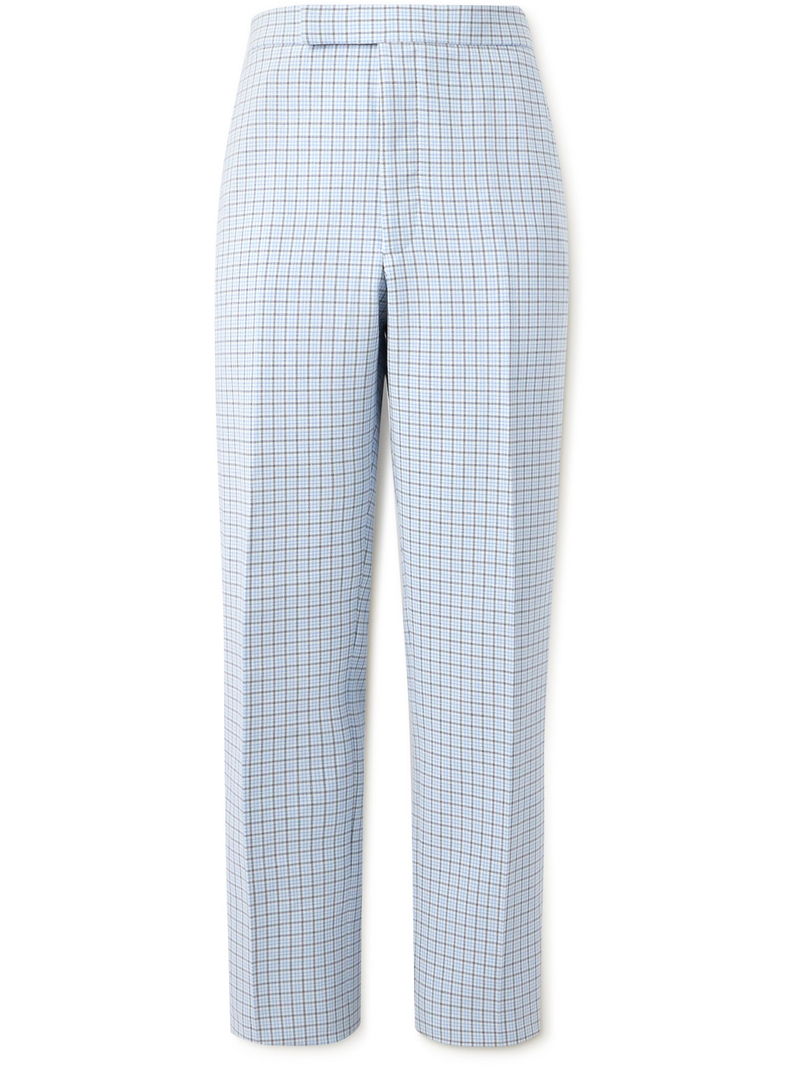 Thom Browne Straight-leg Checked Cotton-blend Crepe Trousers In Blue