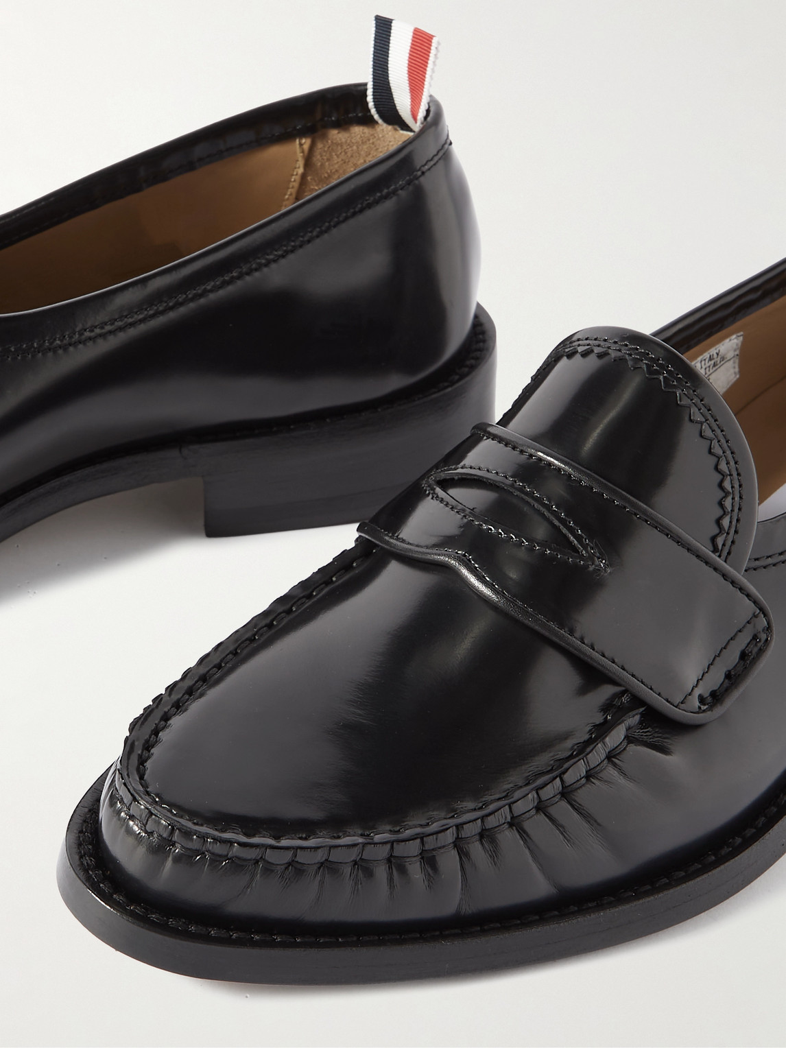 Shop Thom Browne Varsity Patent-leather Penny Loafers In Black