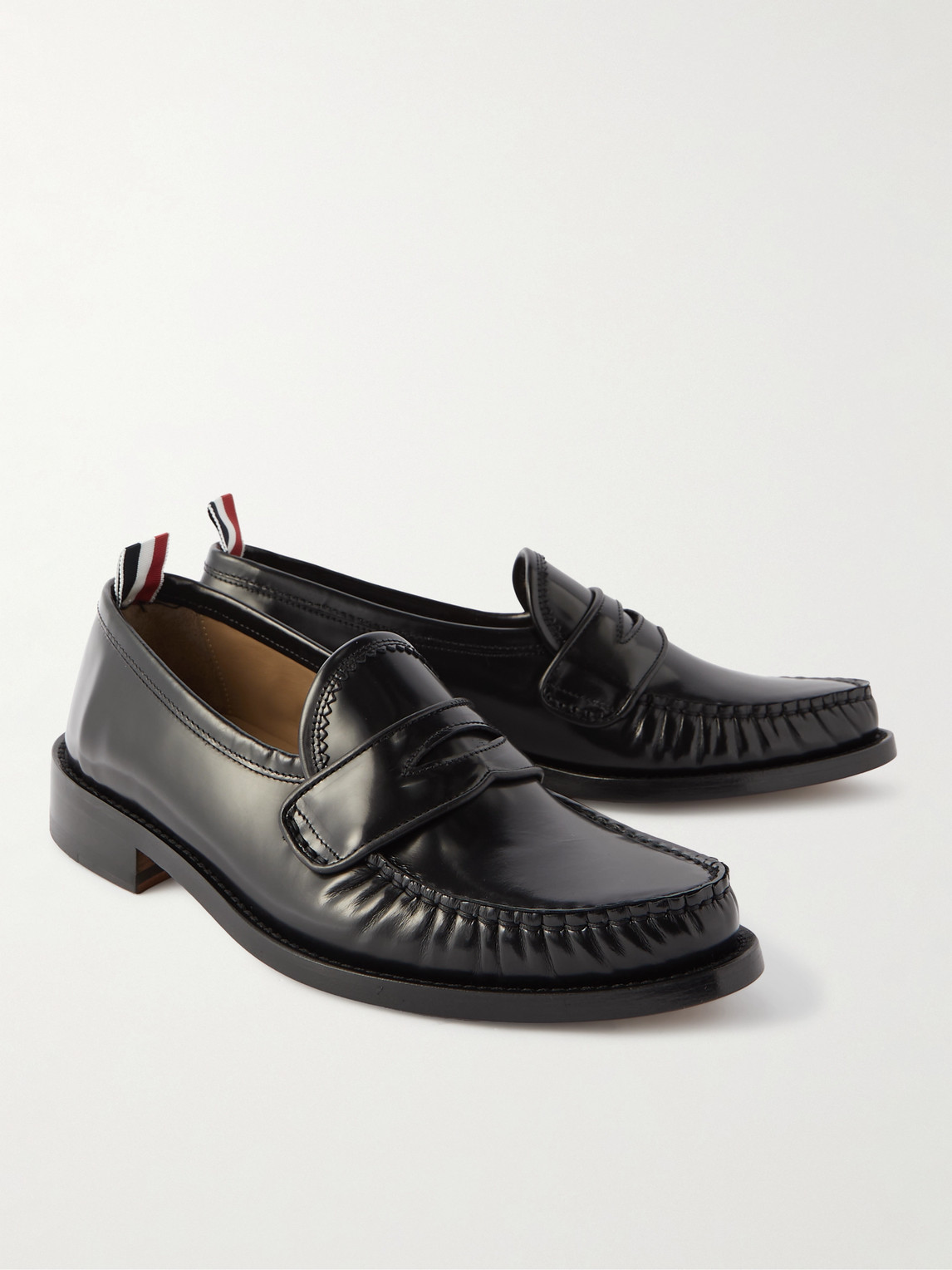 Shop Thom Browne Varsity Patent-leather Penny Loafers In Black