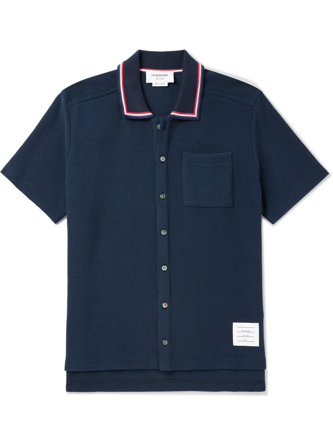Shop Thom Browne Striped Waffle-knit Cotton Shirt In Blue