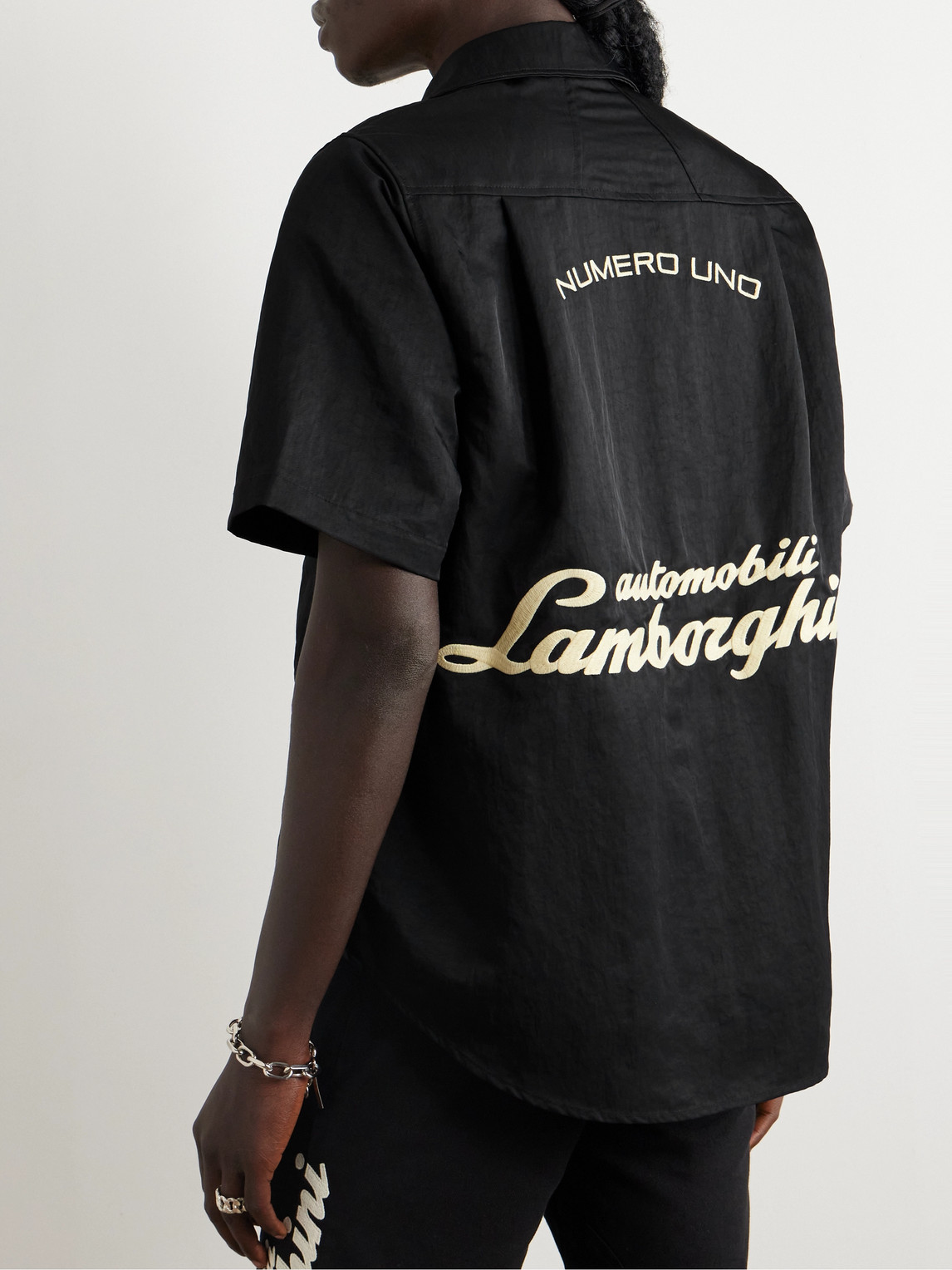 Shop Rhude Lamborghini Logo-embroidered Nylon-twill Shirt In Black