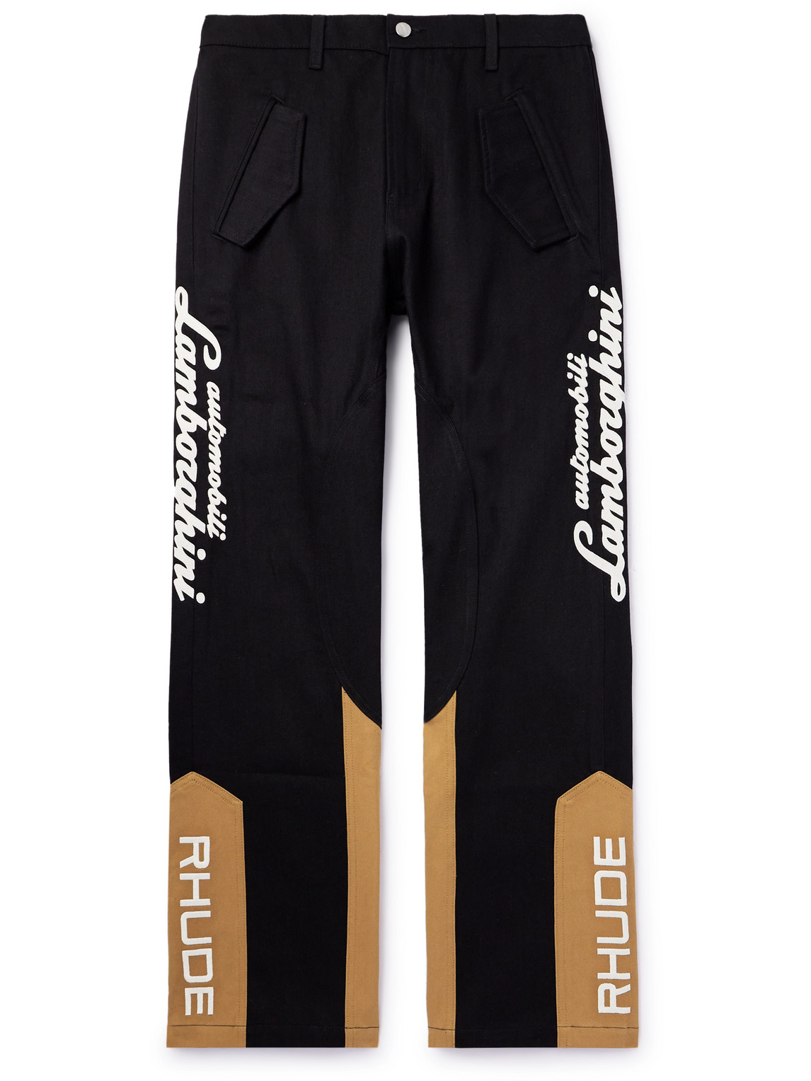 Lamborghini Printed Panelled Straight-Leg Cotton-Twill Trousers