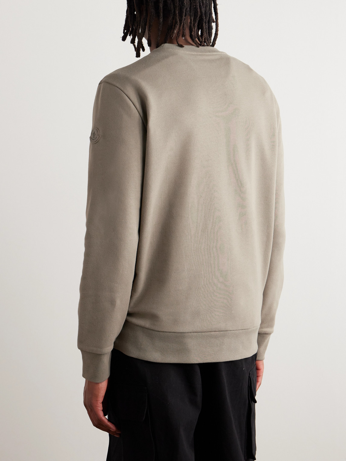 Moncler Logo-embroidered Cotton-jersey Sweatshirt In Neutrals