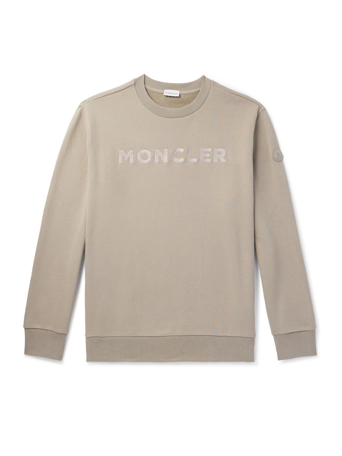 Moncler Logo-embroidered Cotton-jersey Sweatshirt In Neutrals