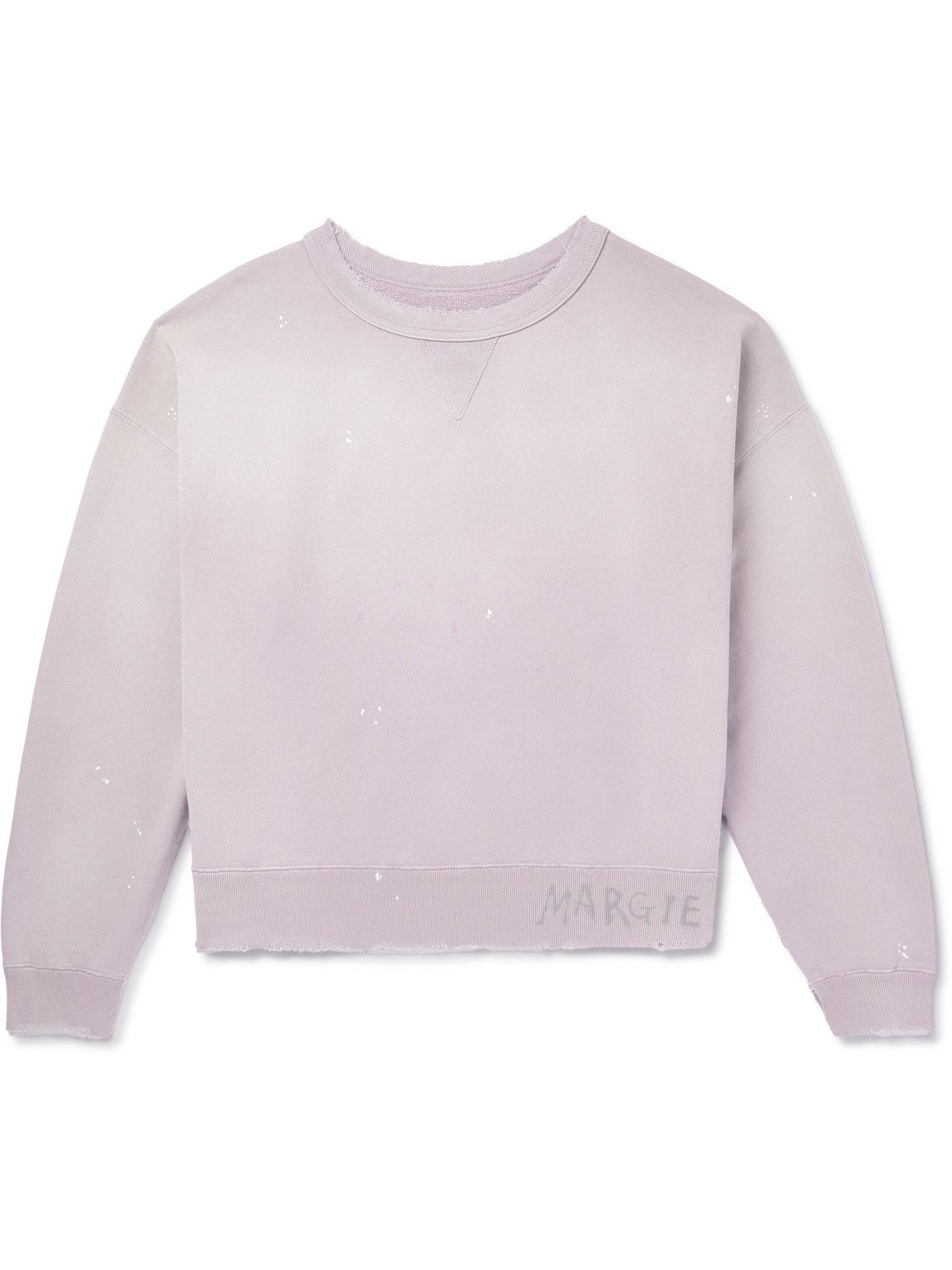 Maison Margiela Logo-print Distressed Cotton-jersey Sweatshirt In Purple