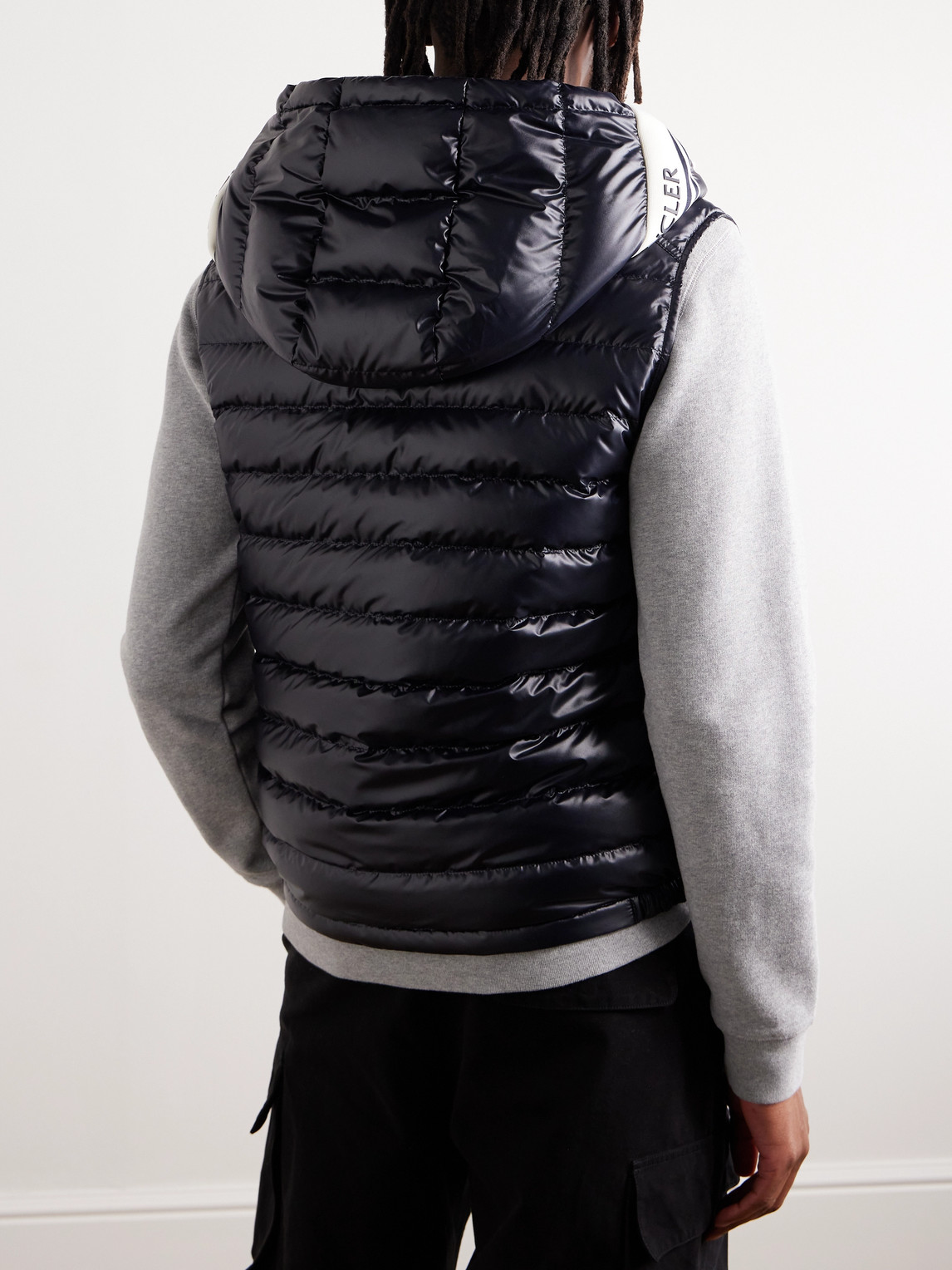 Shop Moncler Clai Logo-detailed Webbing-trimmed Quilted Shell Hooded Down Gilet In Black