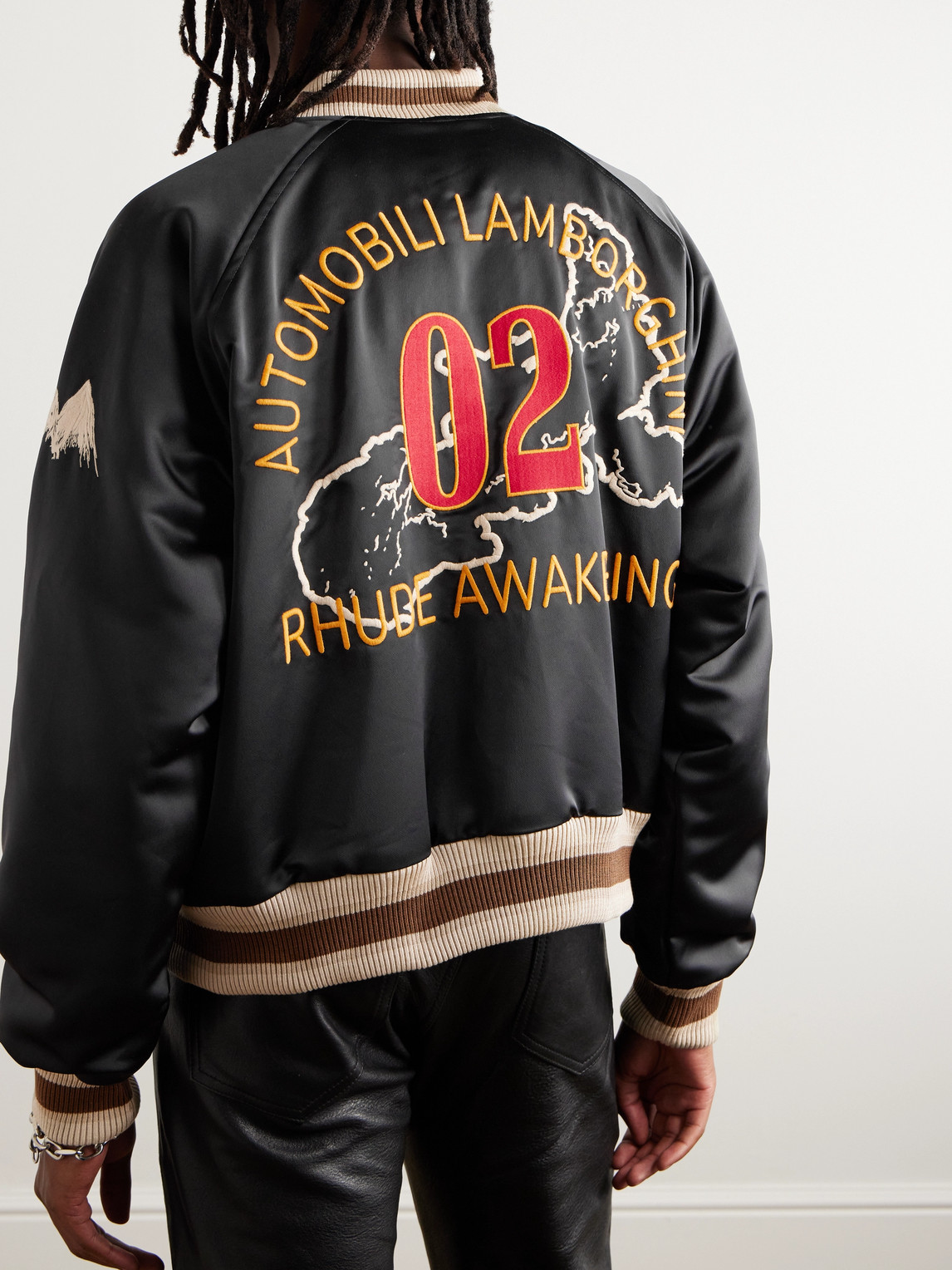 Shop Rhude Lamborghini Awakening Logo-embroidered Shell Bomber Jacket In Black