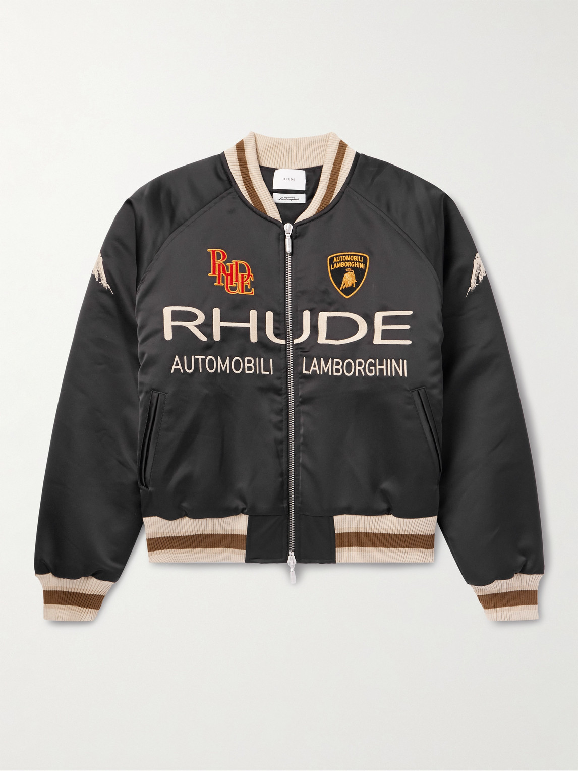 Rhude Lamborghini Awakening Logo-embroidered Shell Bomber Jacket In Black