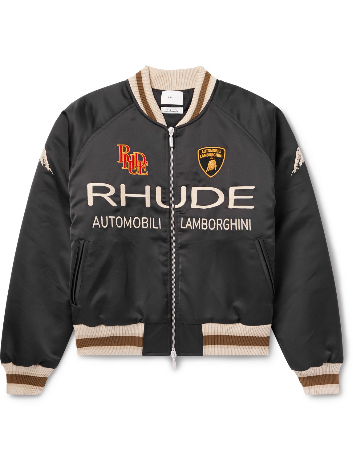 Shop Rhude Lamborghini Awakening Logo-embroidered Shell Bomber Jacket In Black