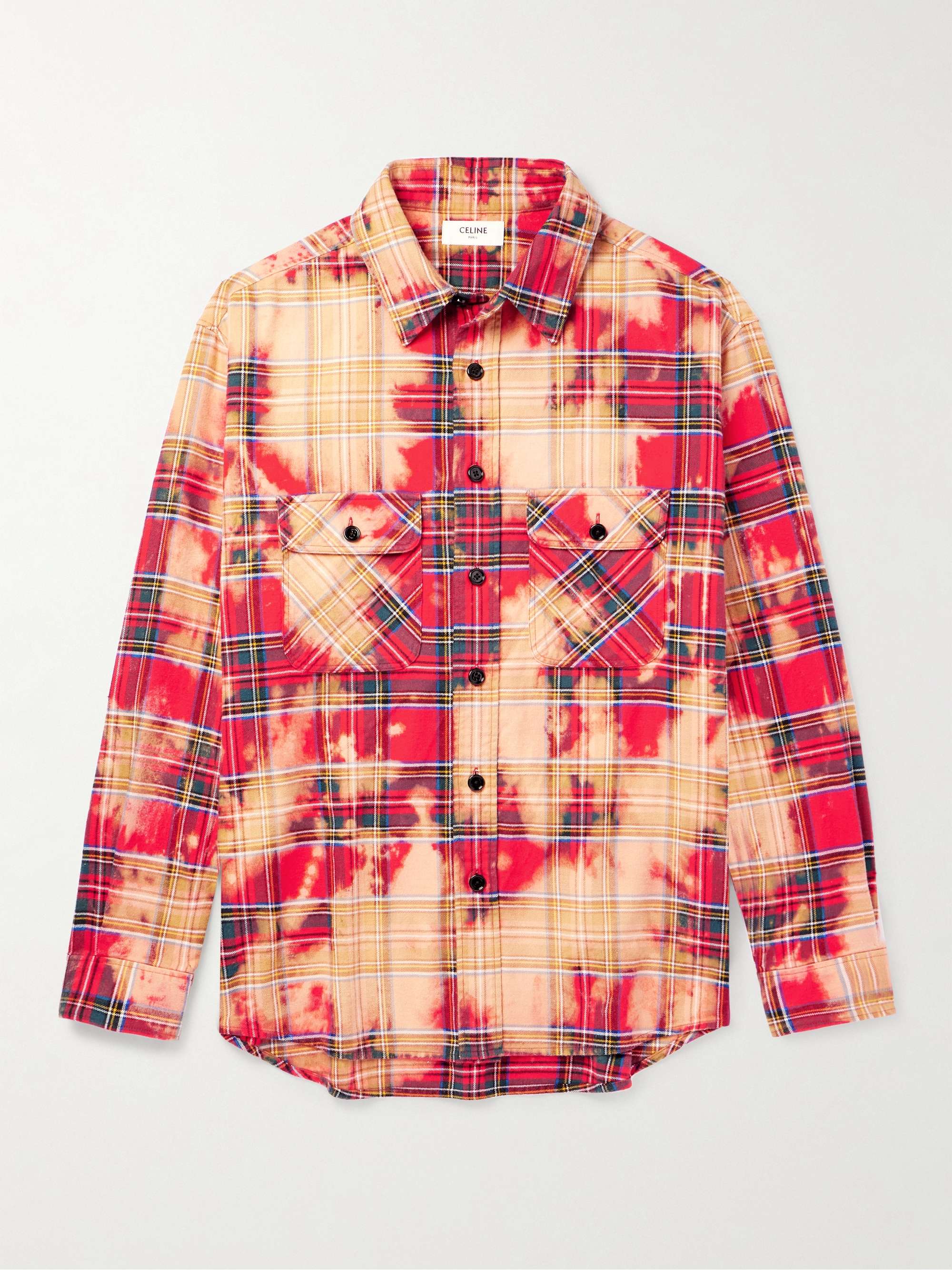 CELINE HOMME Cutaway-Collar Checked Printed Cotton-Flannel Shirt for ...