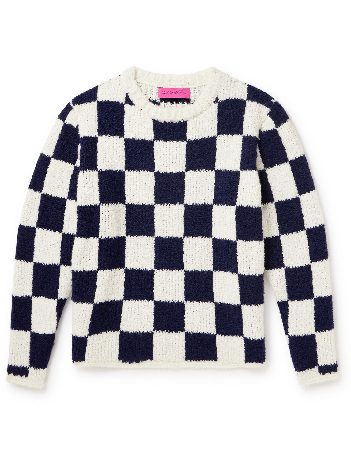 The Elder Statesman Checked Cashmere And Silk-blend Bouclé Sweater In White
