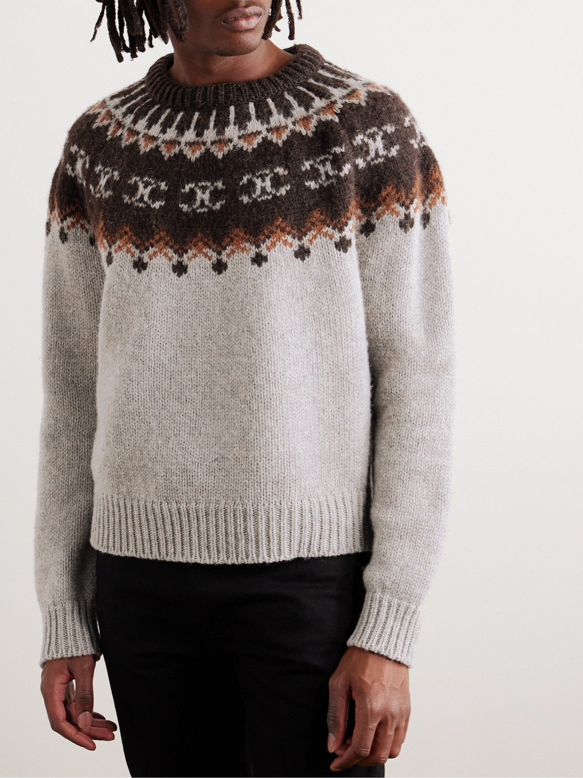 Celine Fair Isle Wool Sweater In Gray