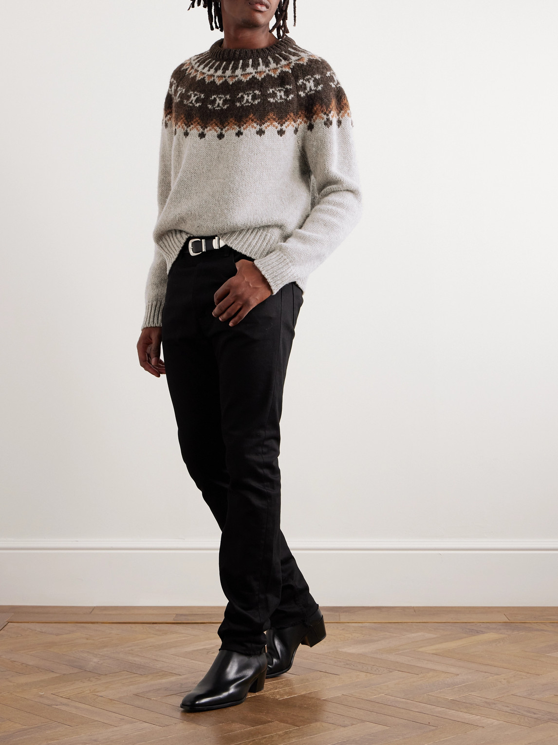 Celine Fair Isle Wool Sweater In Gray