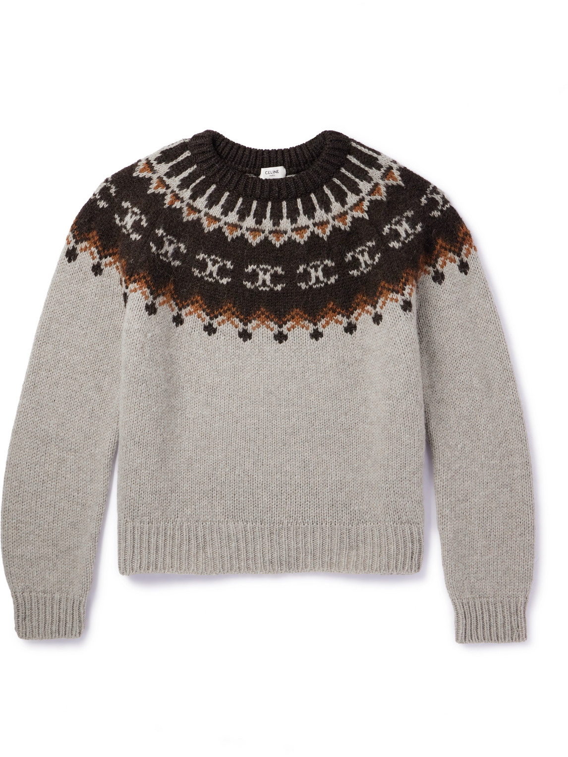 Celine Fair Isle Wool Sweater In Gray