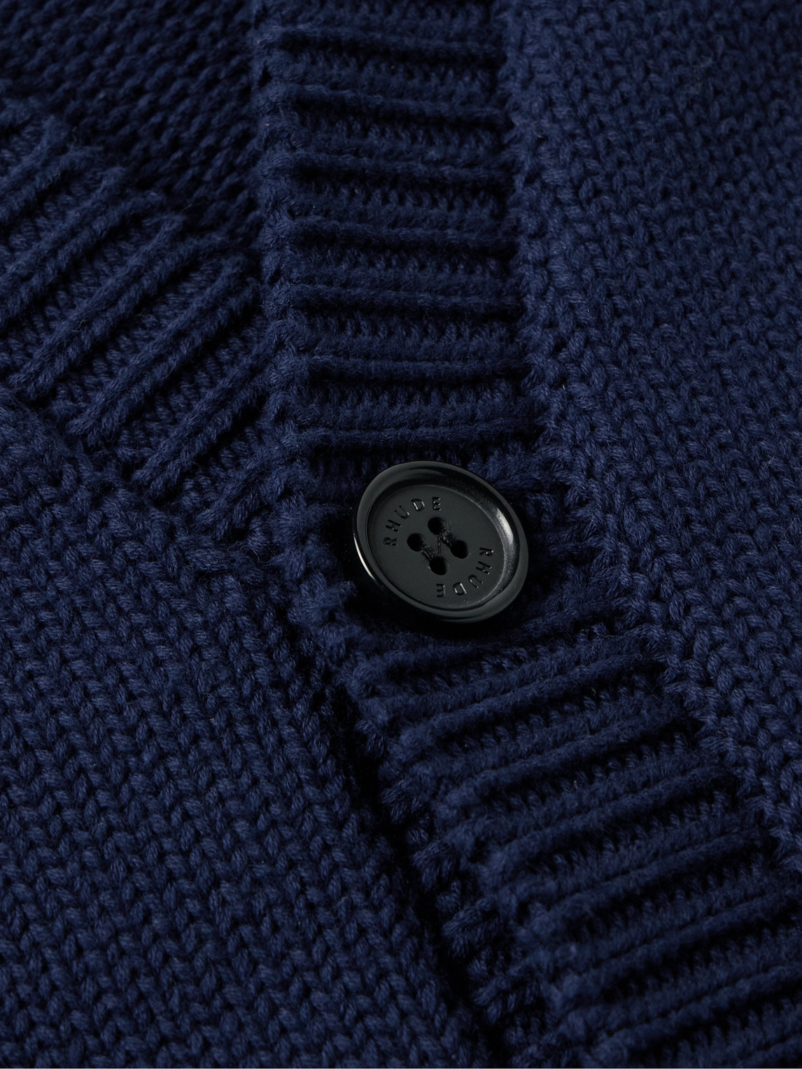 Shop Rhude Logo-appliquéd Intarsia-knit Cotton Cardigan In Blue