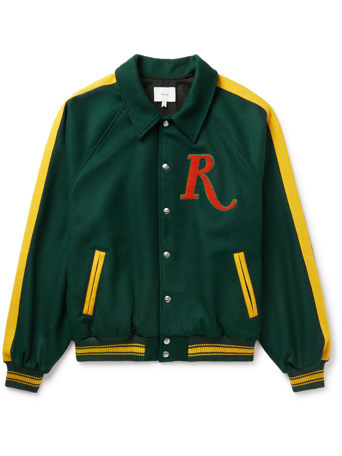 Rhude - Striped Logo-Appliquéd Wool-Blend Felt Varsity Jacket - Men - Green - M