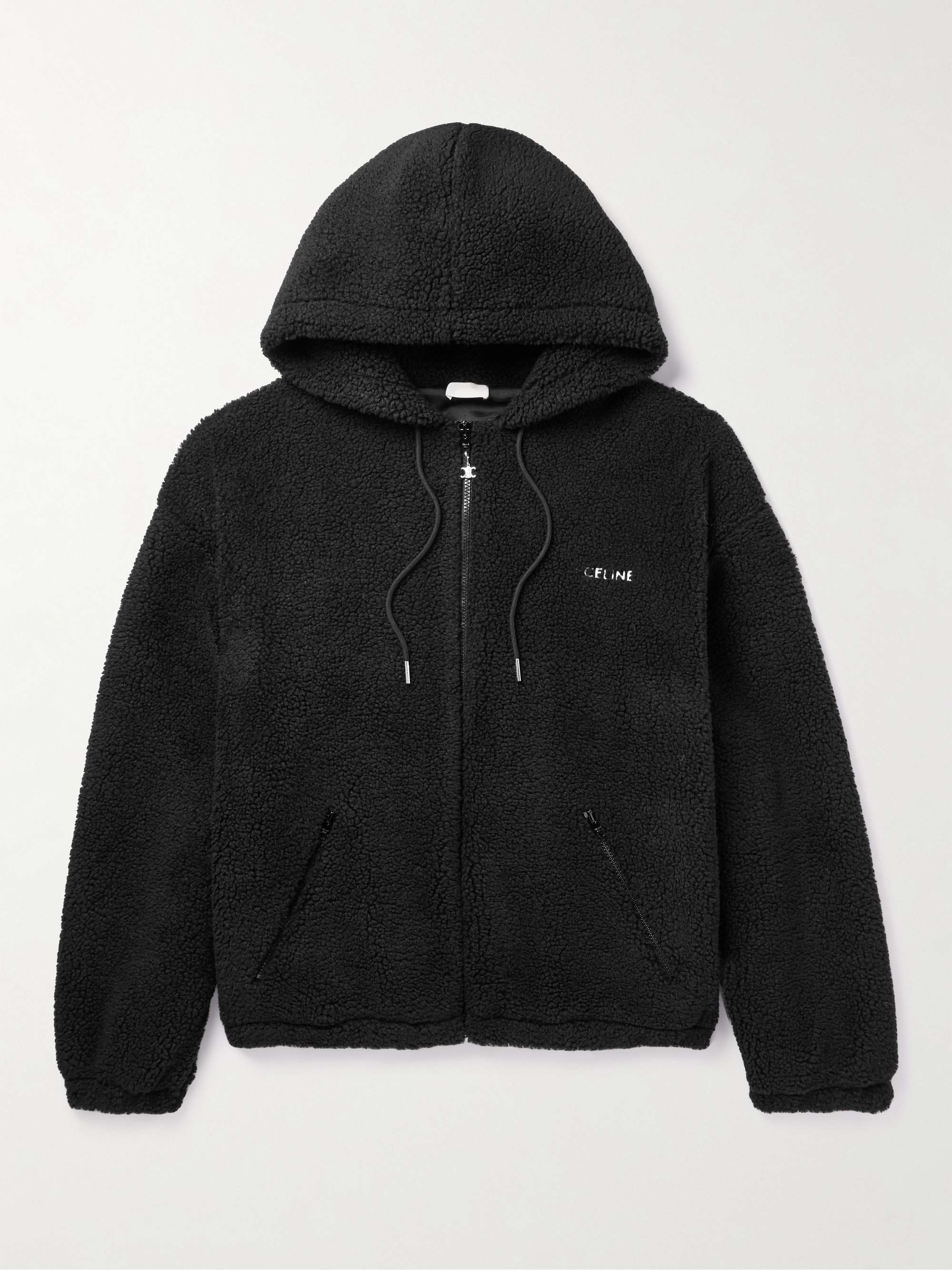 CELINE HOMME Logo-Embroidered Cotton-Fleece Zip-Up Hoodie for Men | MR ...