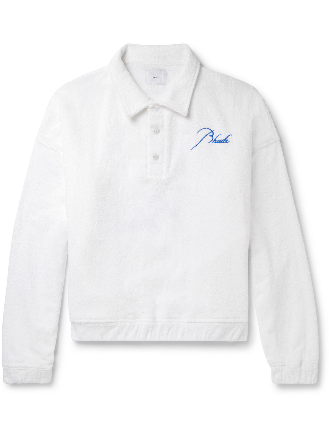 Rhude Logo-embroidered Cotton-terry Polo Shirt In White