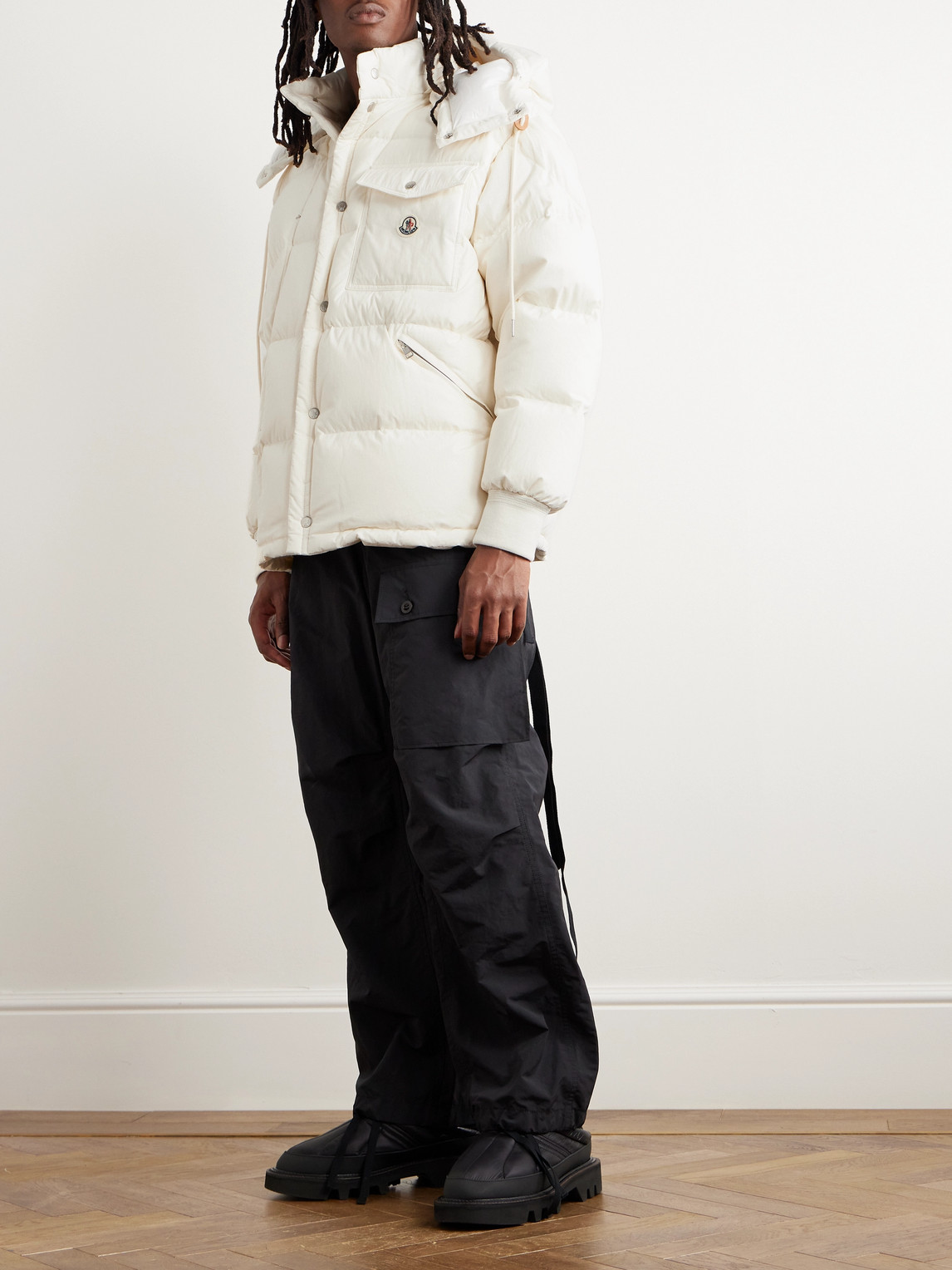 Shop Moncler Karakorum Cotton Hooded Down Jacket In Neutrals