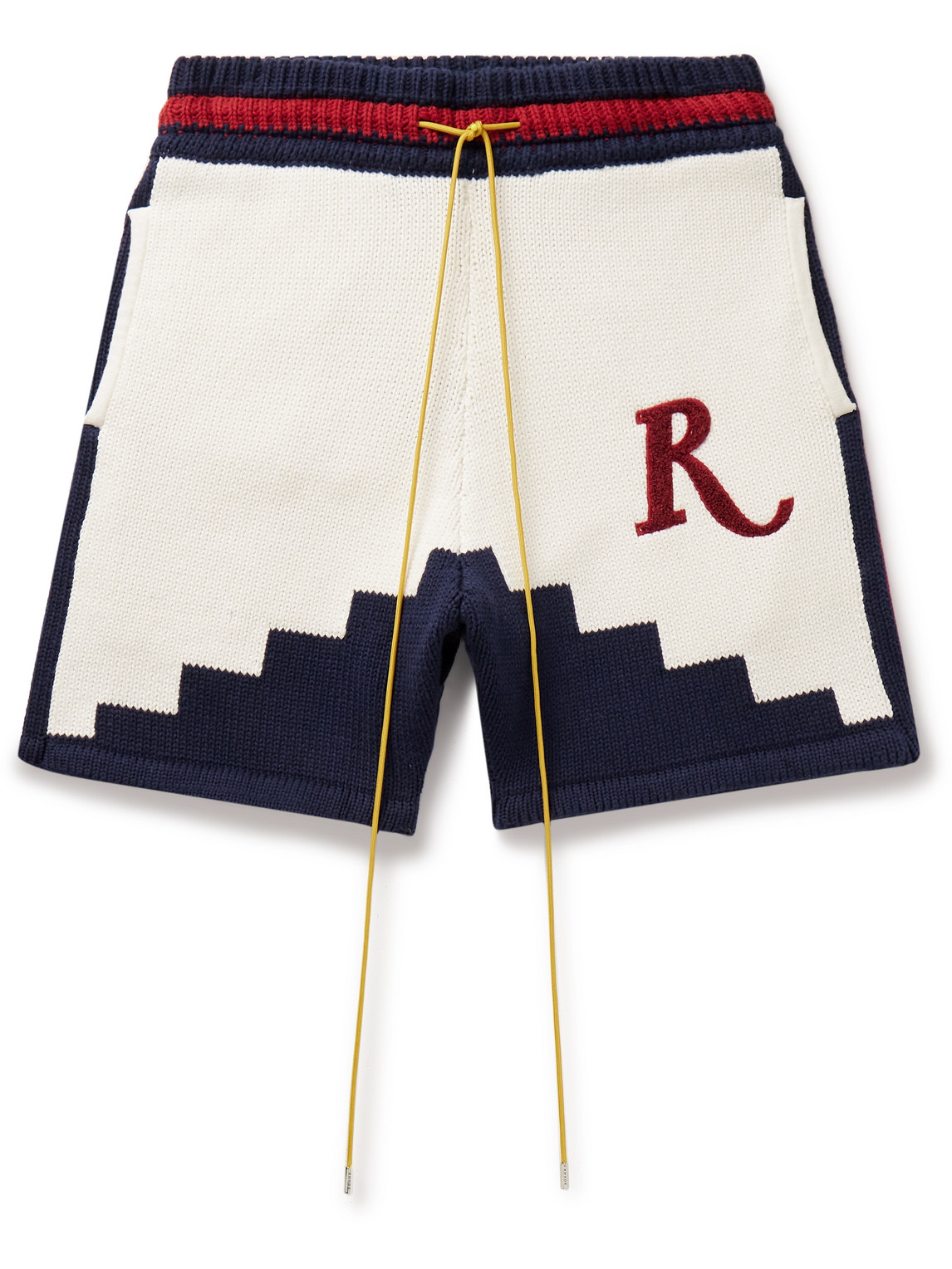 Rhude Saint Croix Straight-leg Logo-appliquéd Intarsia Cotton Drawstring Shorts In White