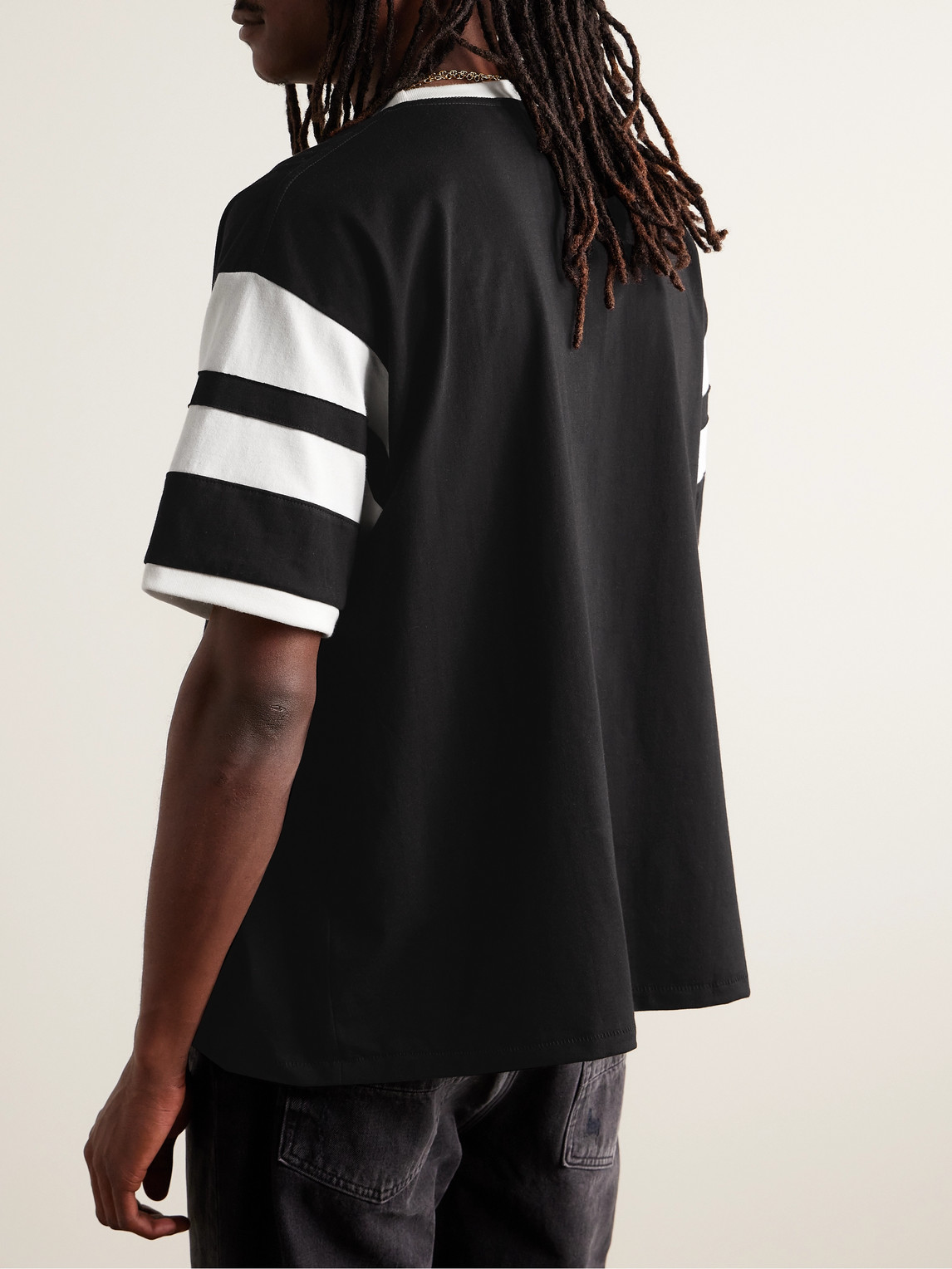 Shop Rhude Sugarland Logo-print Striped Cotton-jersey T-shirt In Black