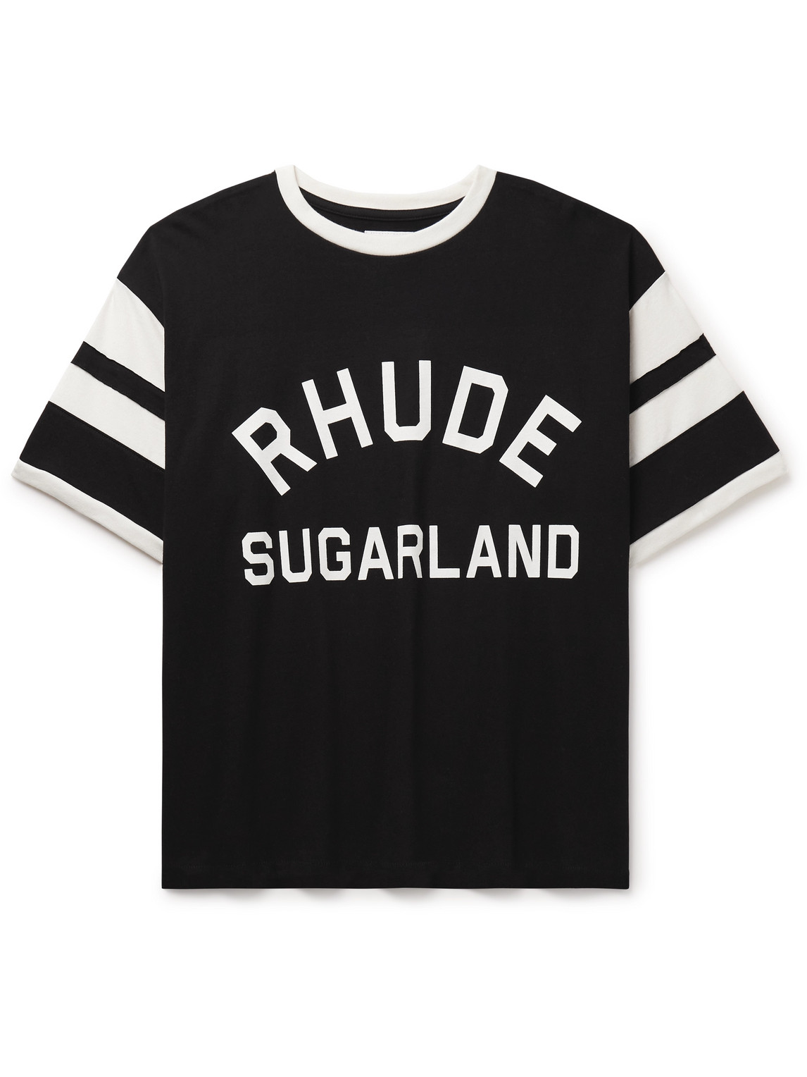 Shop Rhude Sugarland Logo-print Striped Cotton-jersey T-shirt In Black