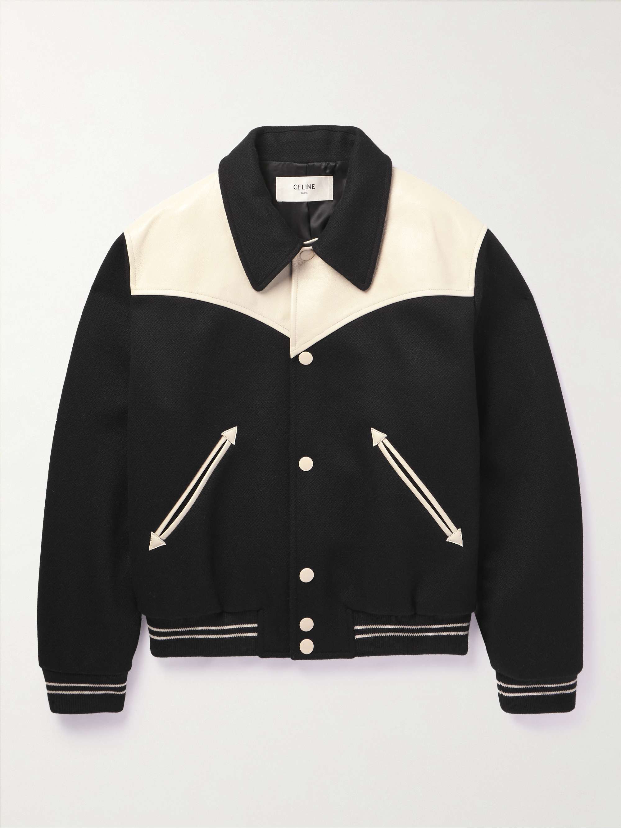 CELINE HOMME Jack Teddy Leather-Trimmed Wool-Blend Varsity Jacket for ...