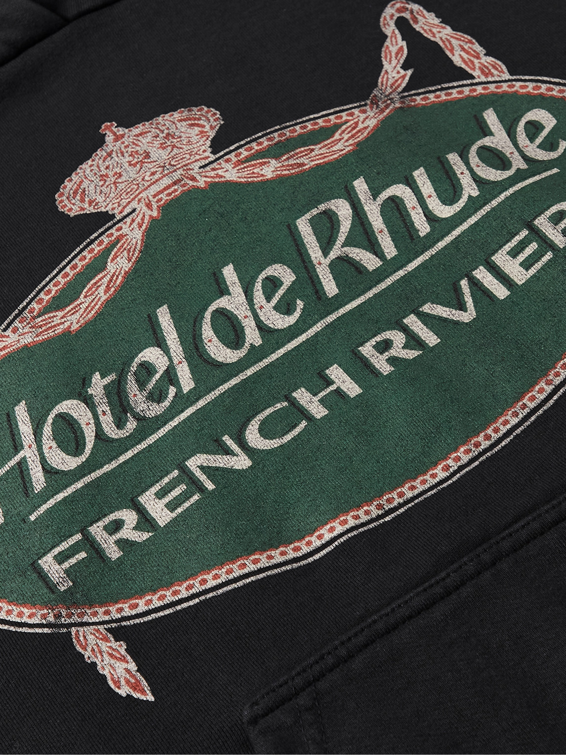 Shop Rhude Riviera Logo-print Cotton-jersey Hoodie In Black