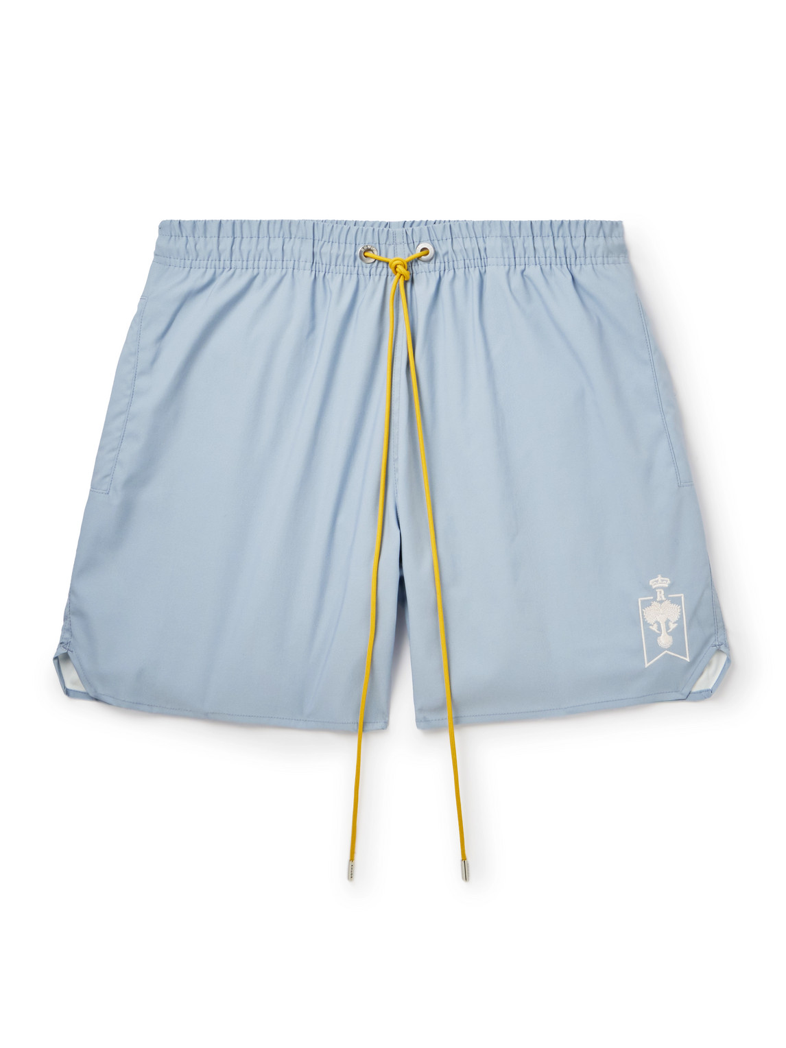 Shop Rhude Straight-leg Mid-length Logo-embroidered Swim Shorts In Blue