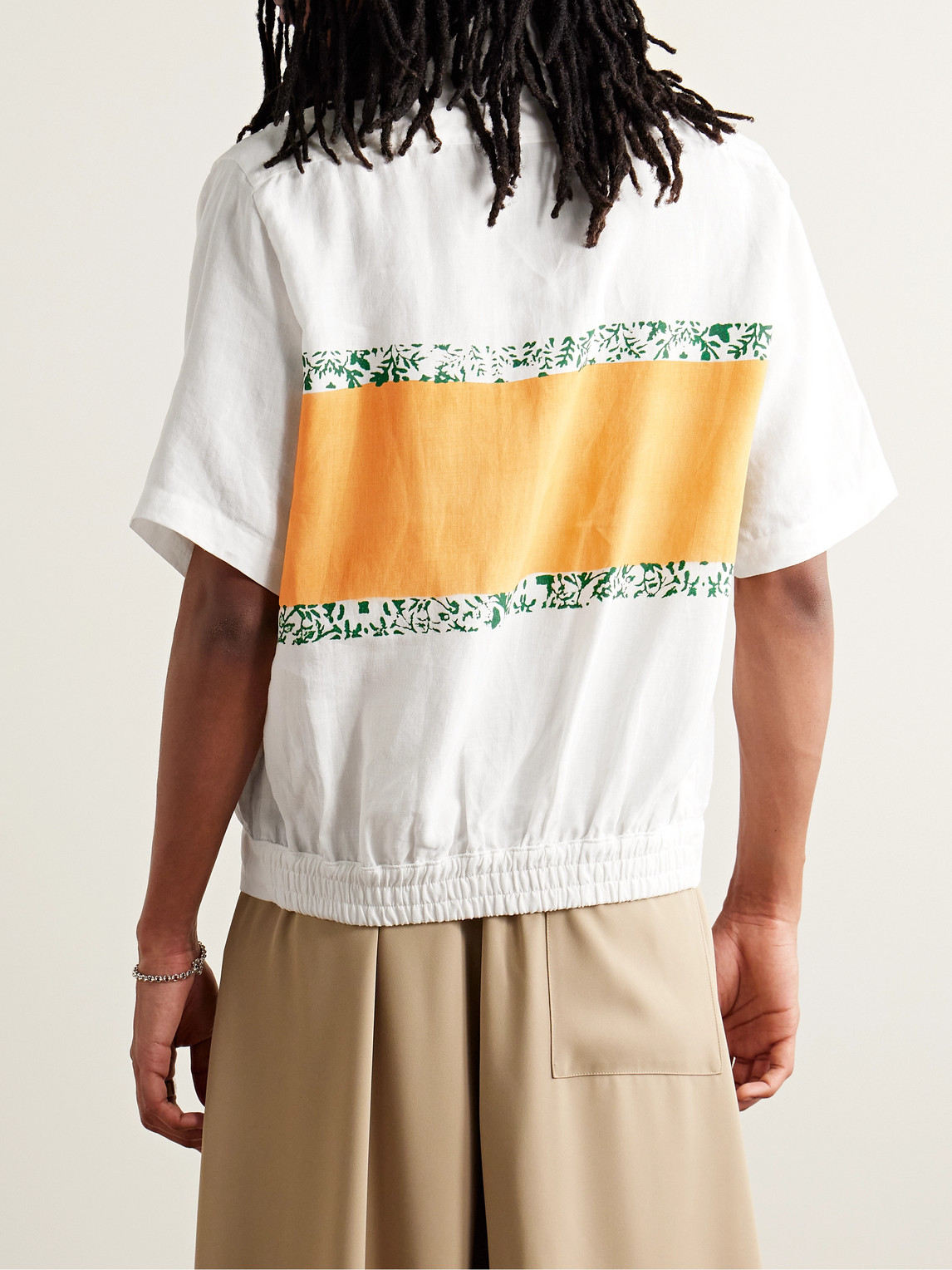 Shop Rhude Convertible-collar Pleated Logo-print Linen Shirt In White