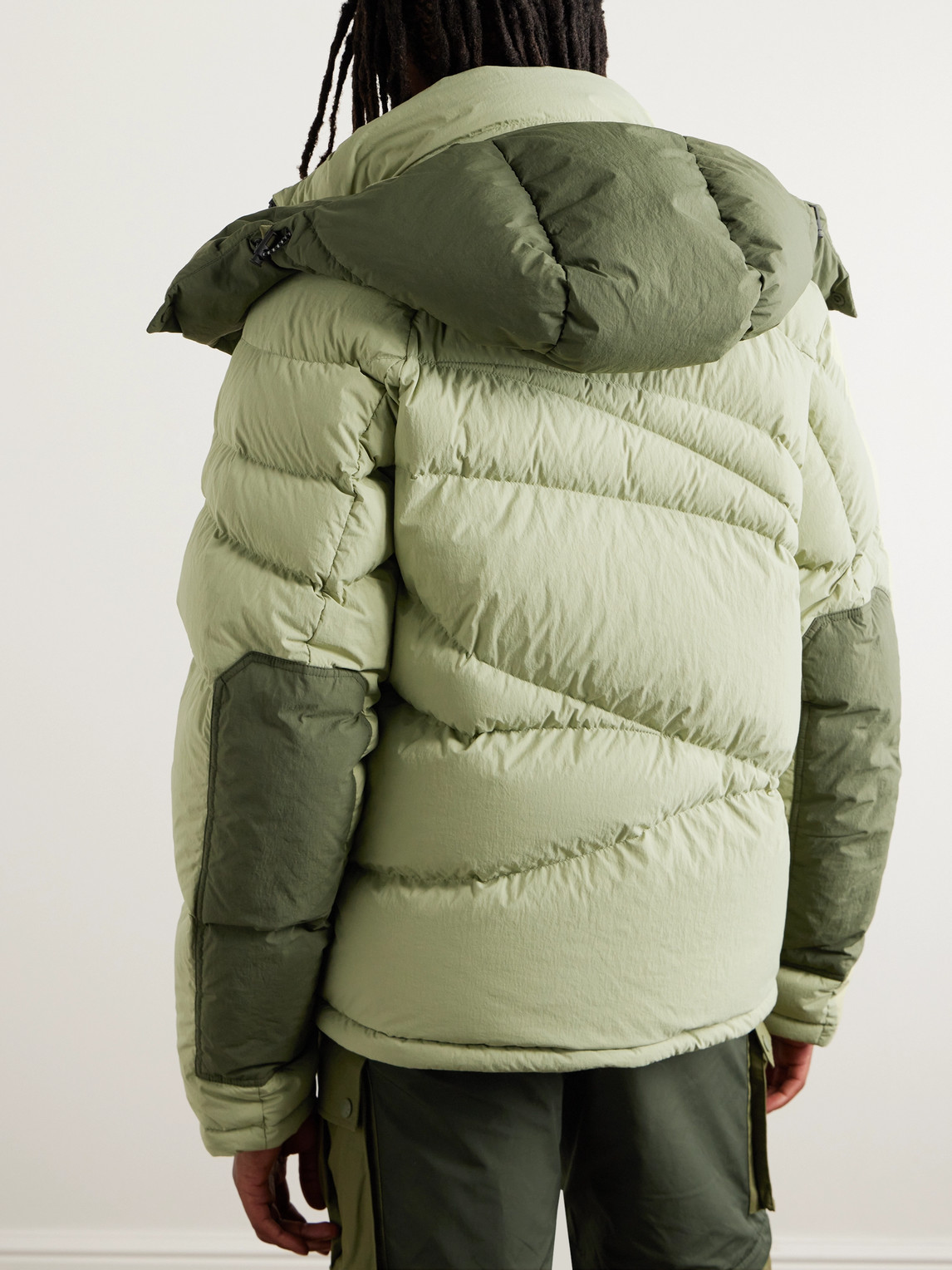 Shop Moncler Genius Pharrell Williams Two-tone Quilted Shell Hooded Down Jacket In Green