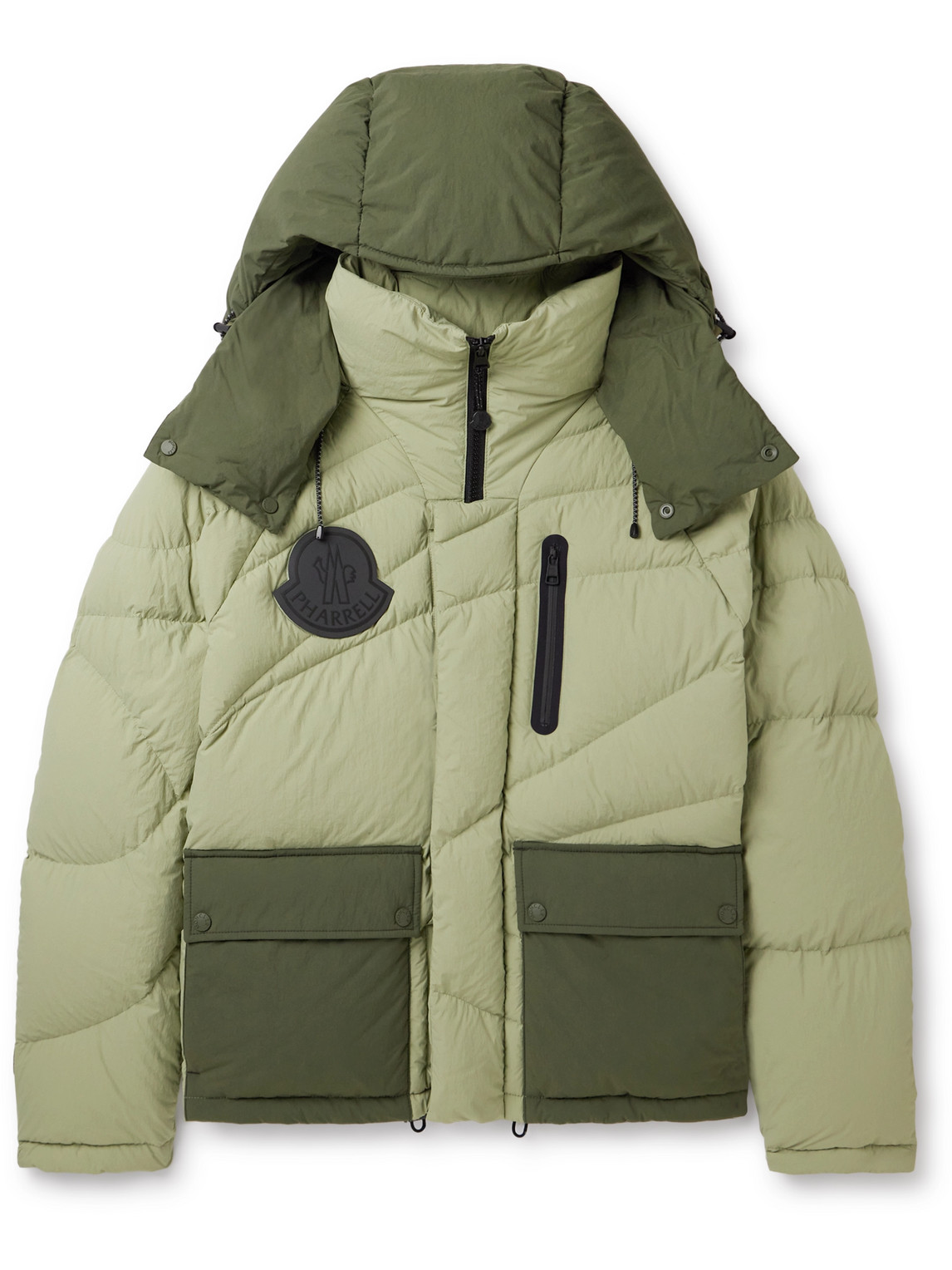 Moncler Genius Pharrell Williams Two-tone Quilted Shell Hooded Down Jacket In Green