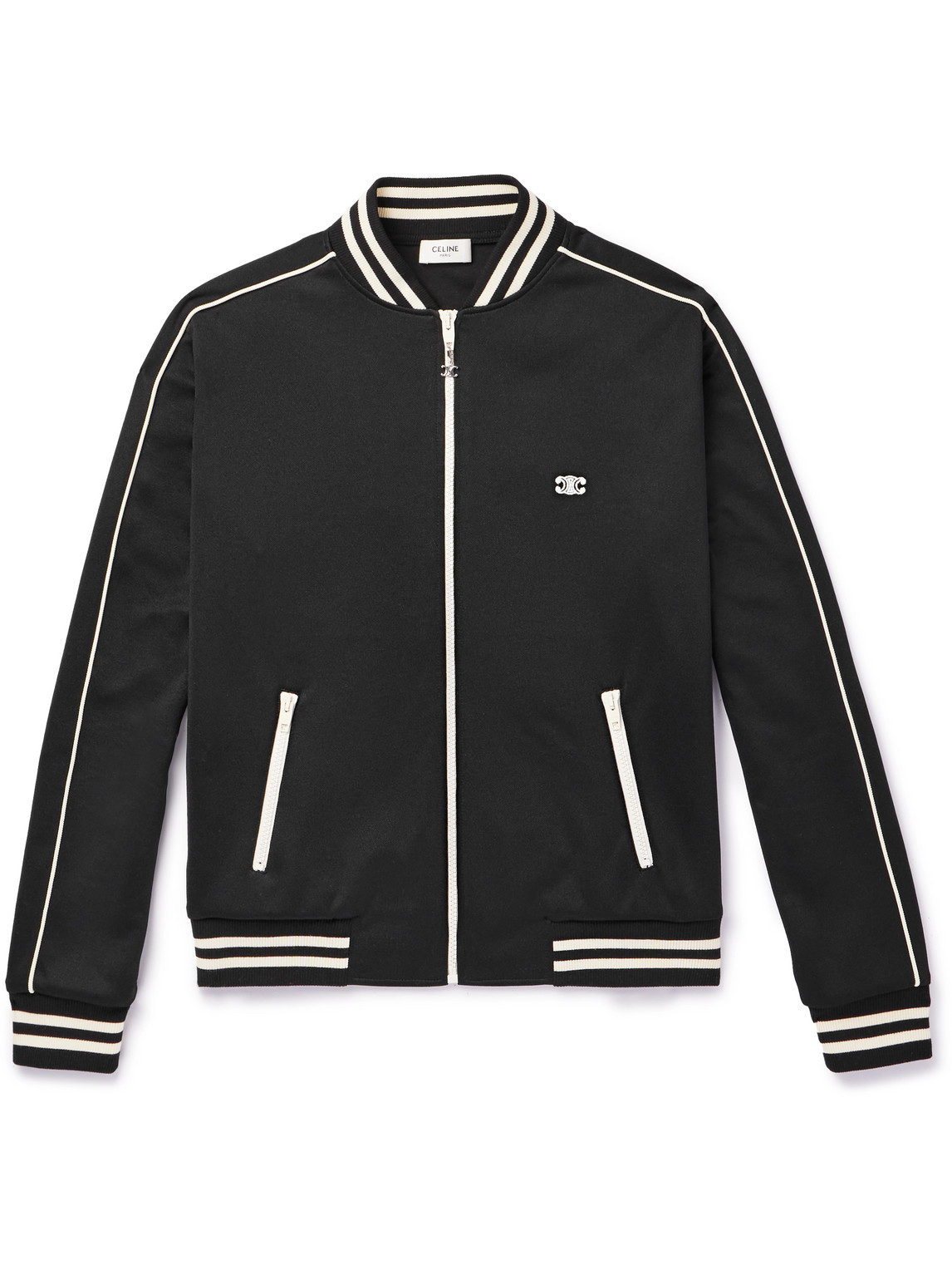 Celine Teddy Logo-appliquéd Cotton-jersey Bomber Jacket In Black