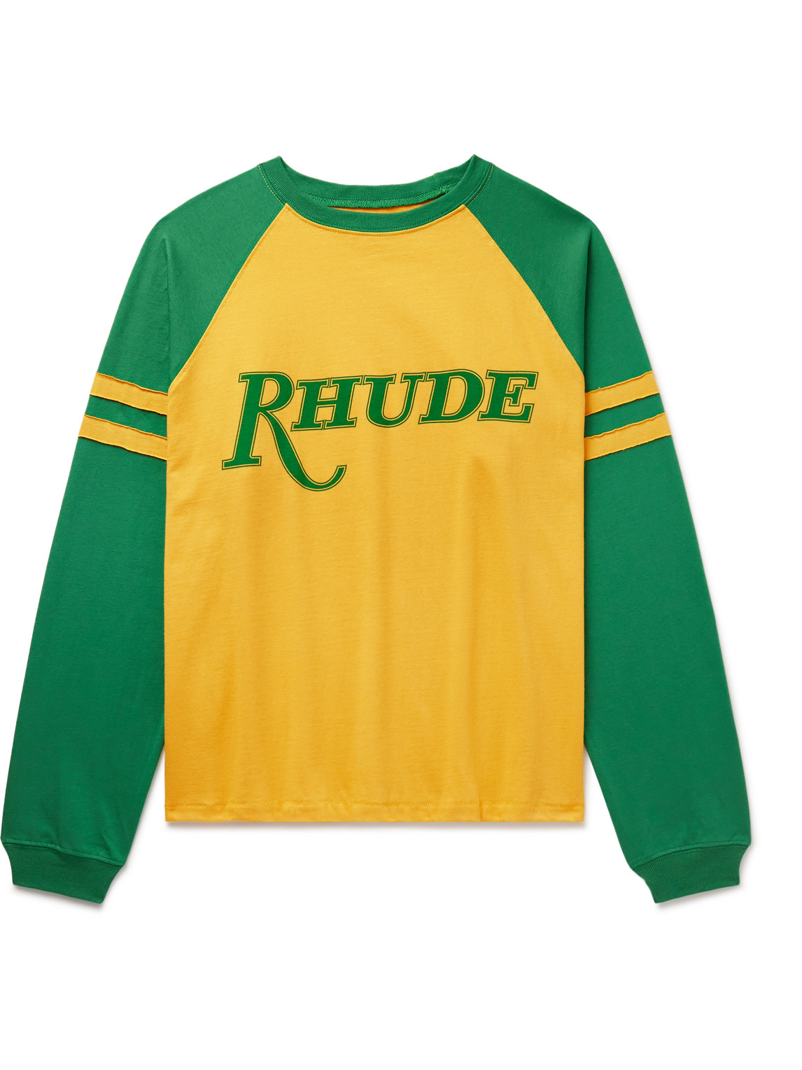 Rhude São Paulo Striped Logo-print Cotton-jersey T-shirt In Yellow