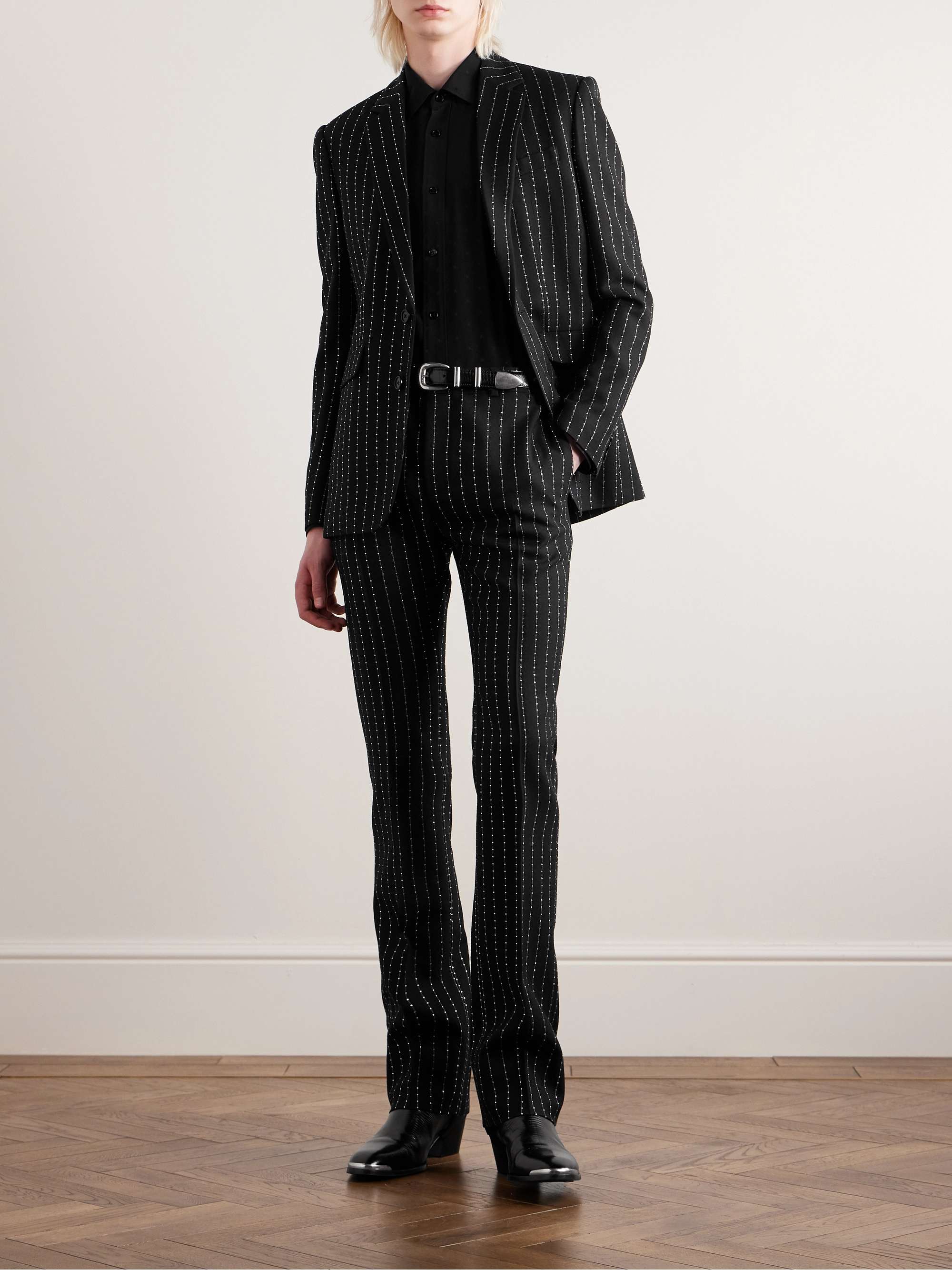 CELINE HOMME Slim-Fit Pinstriped Crystal-Embellished Wool-Twill Suit Jacket  for Men