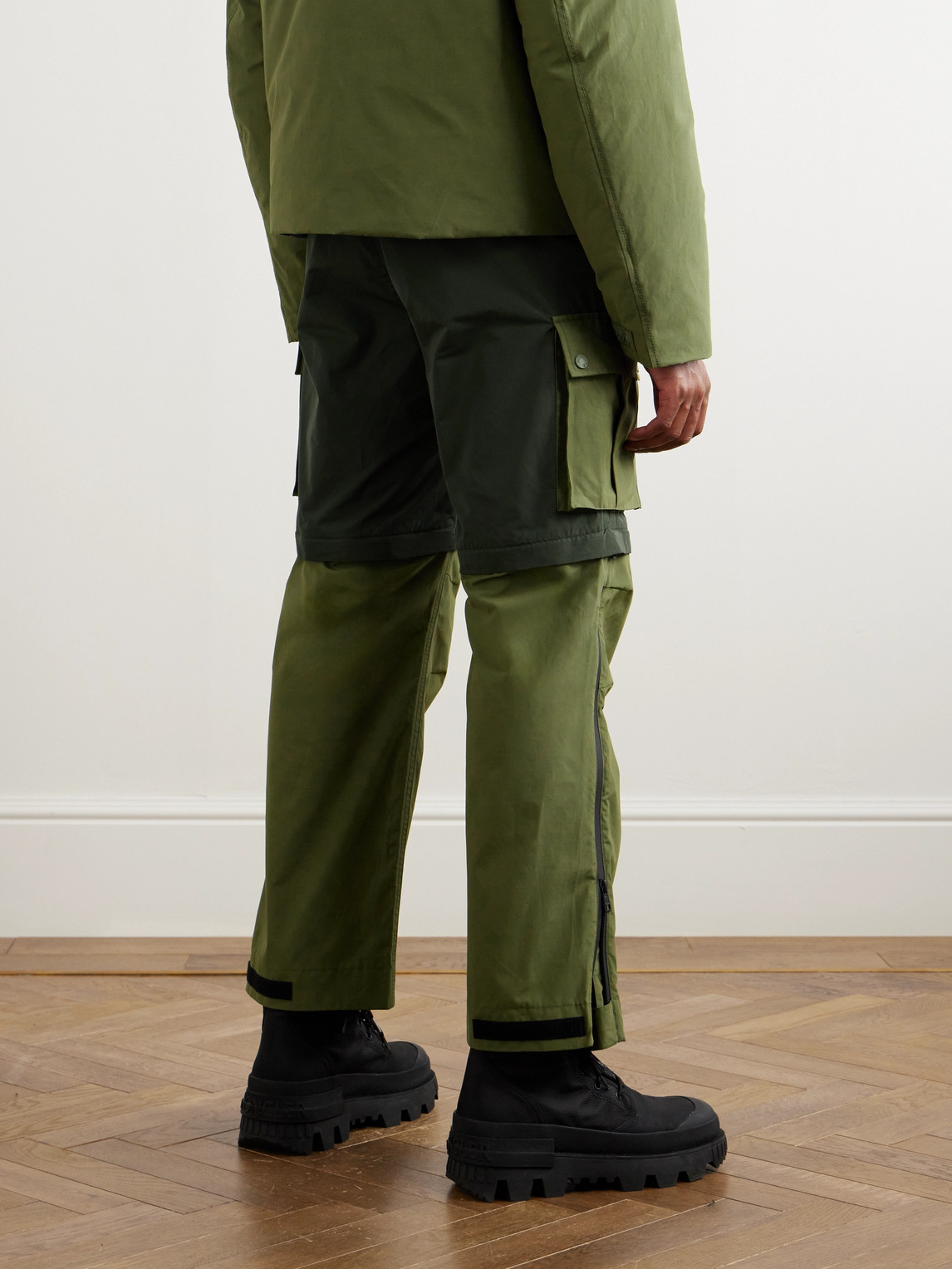 Shop Moncler Genius Pharrell Williams Straight-leg Belted Convertible Shell Trackpants In Green