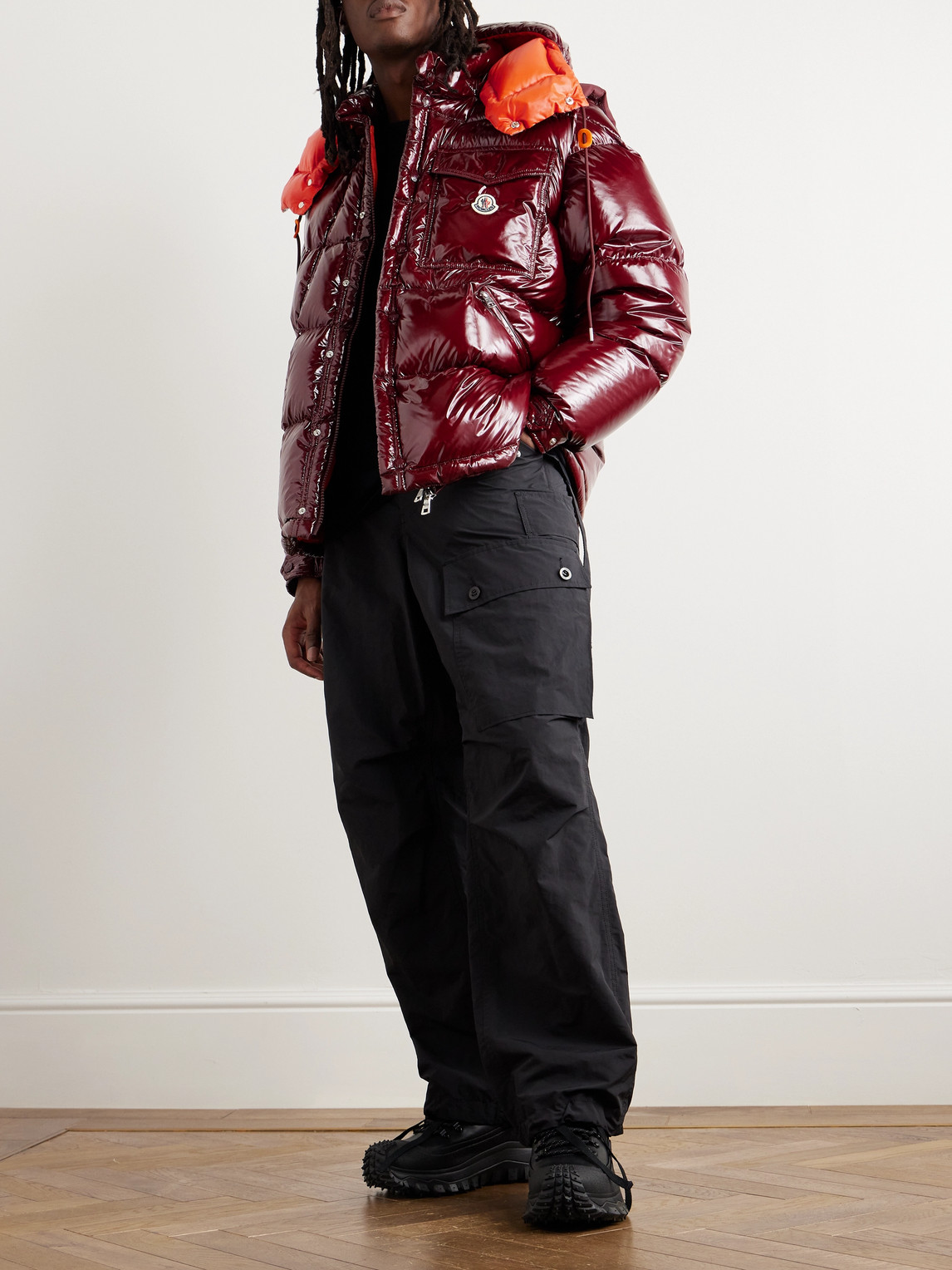 Moncler Karakorum Ripstop Hooded Down Jacket In Burgundy