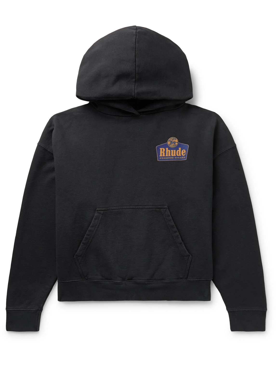 Shop Rhude Grand Cru Logo-print Cotton-jersey Hoodie In Black