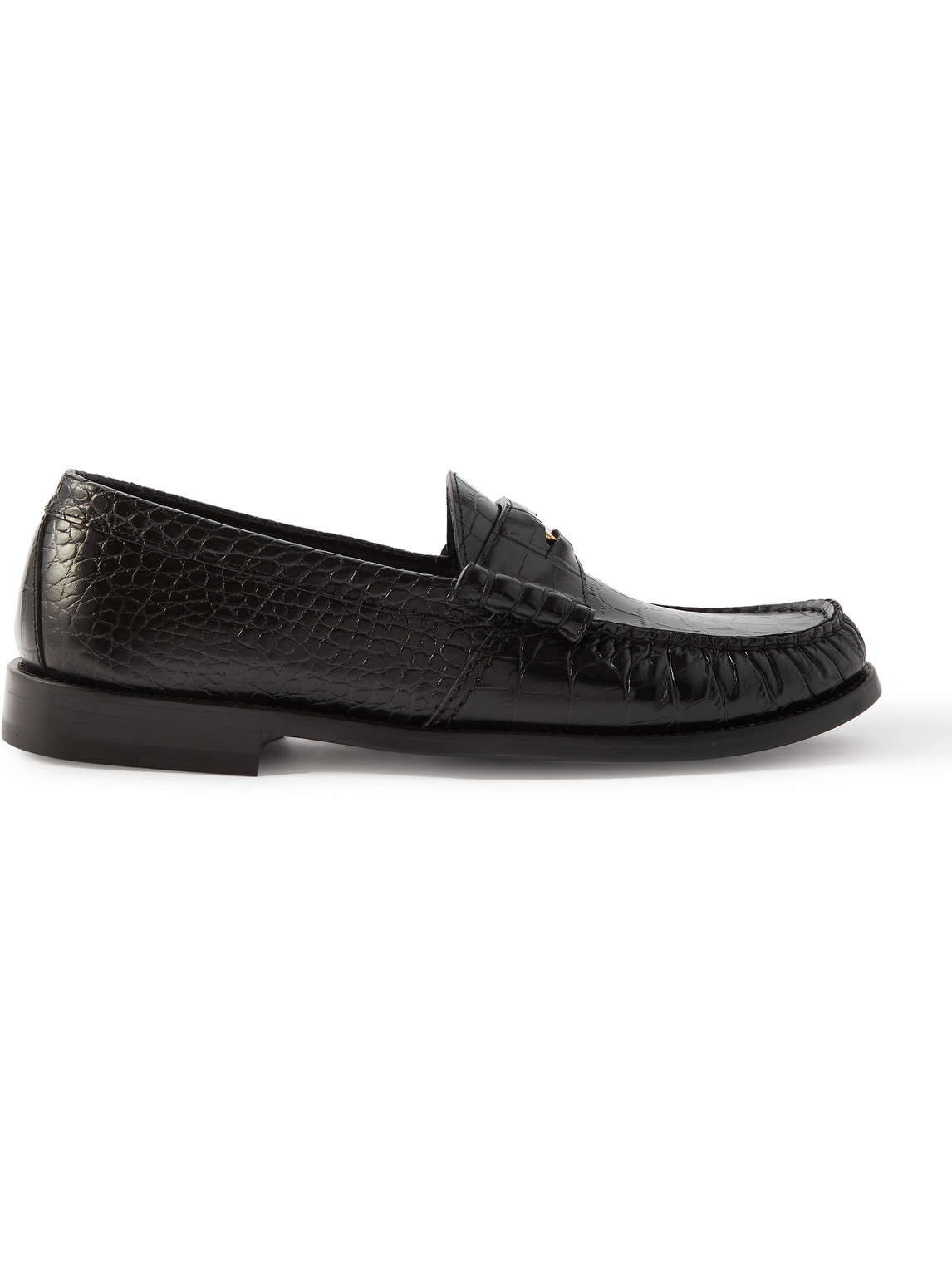 Rhude Croc-effect Leather Penny Loafers In Black
