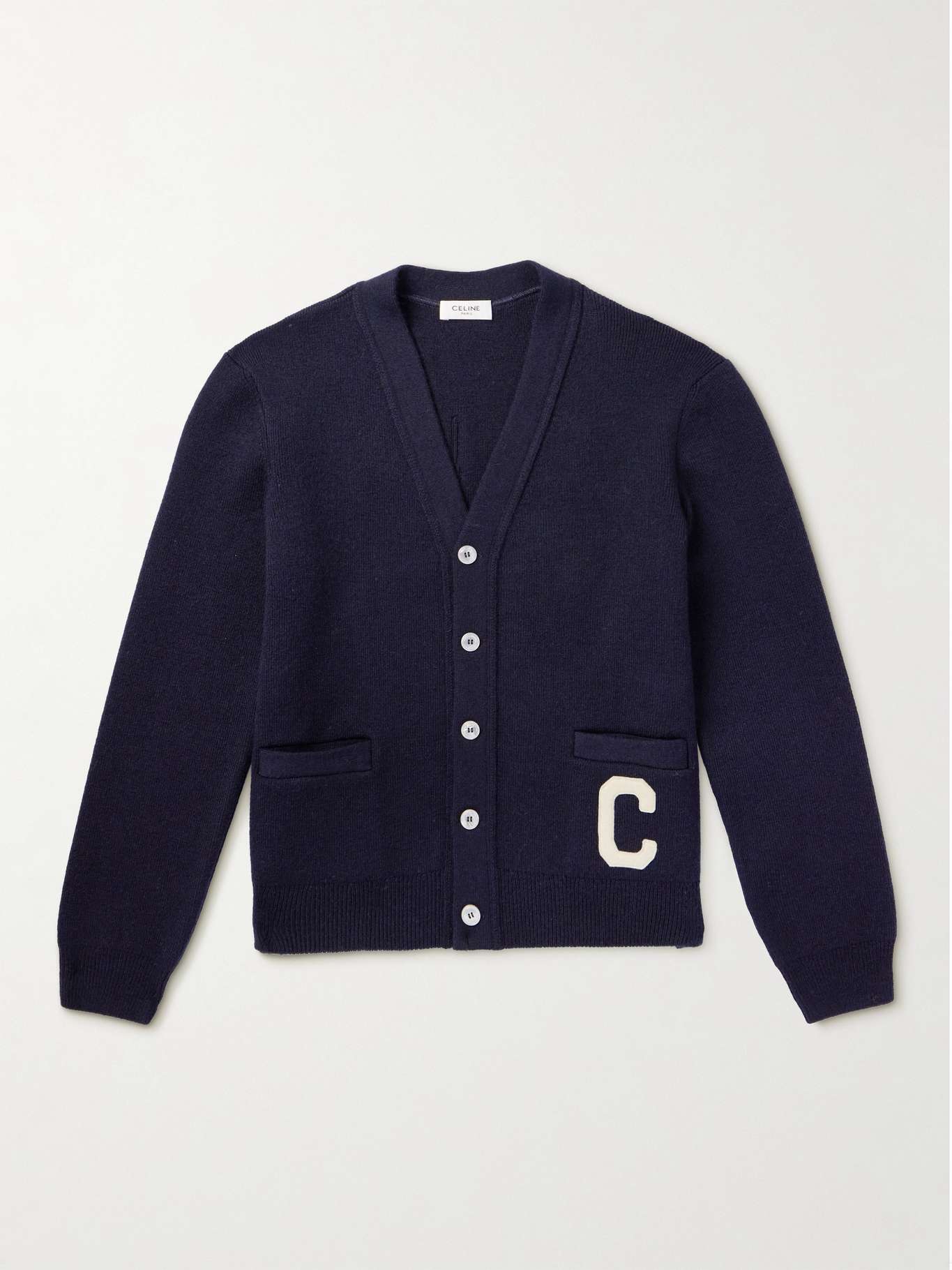 CELINE HOMME Logo-Appliquéd Knitted Wool Cardigan for Men | MR PORTER