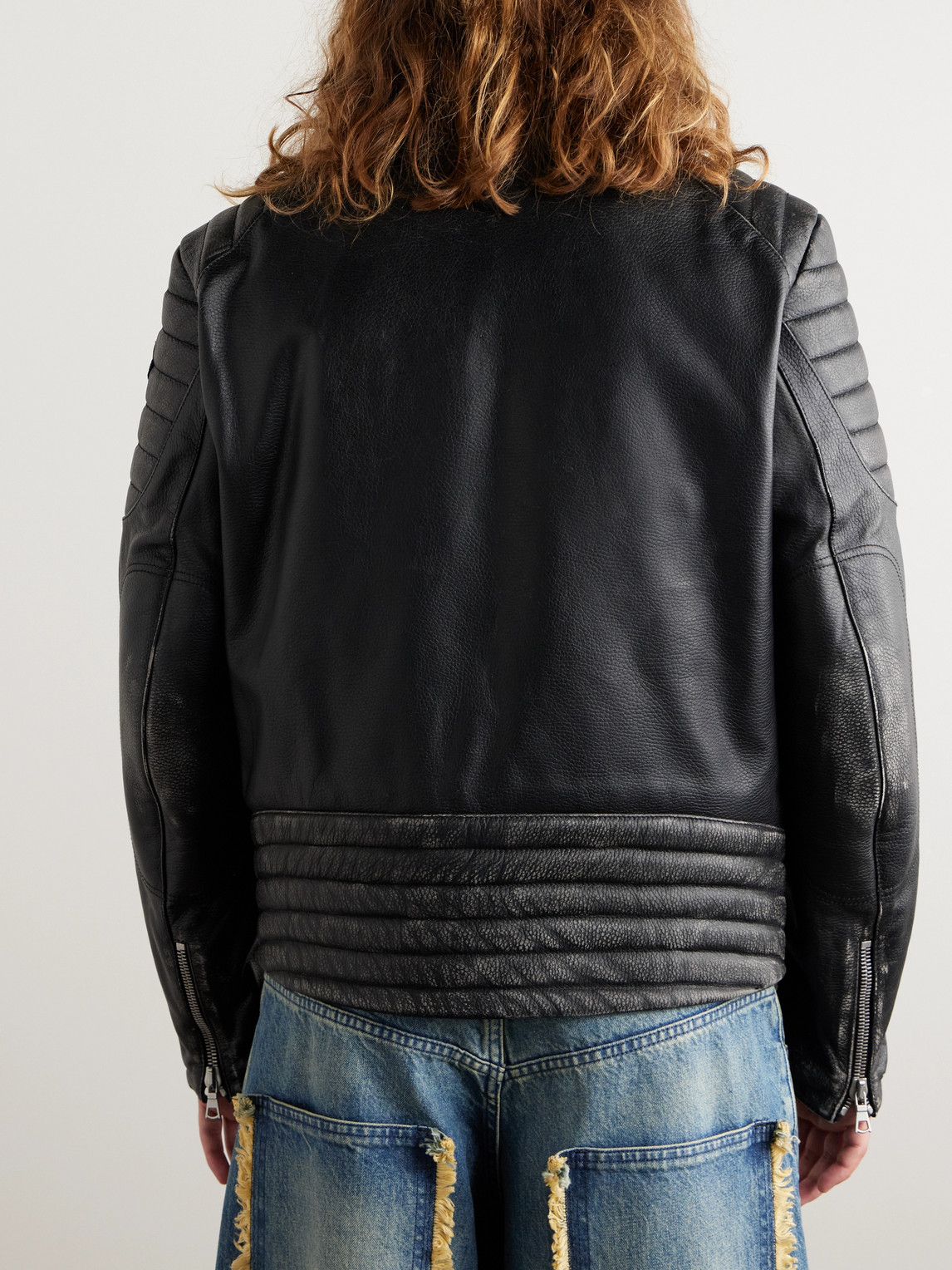 Shop Moncler Genius Palm Angels Full-grain Leather Down Jacket In Black