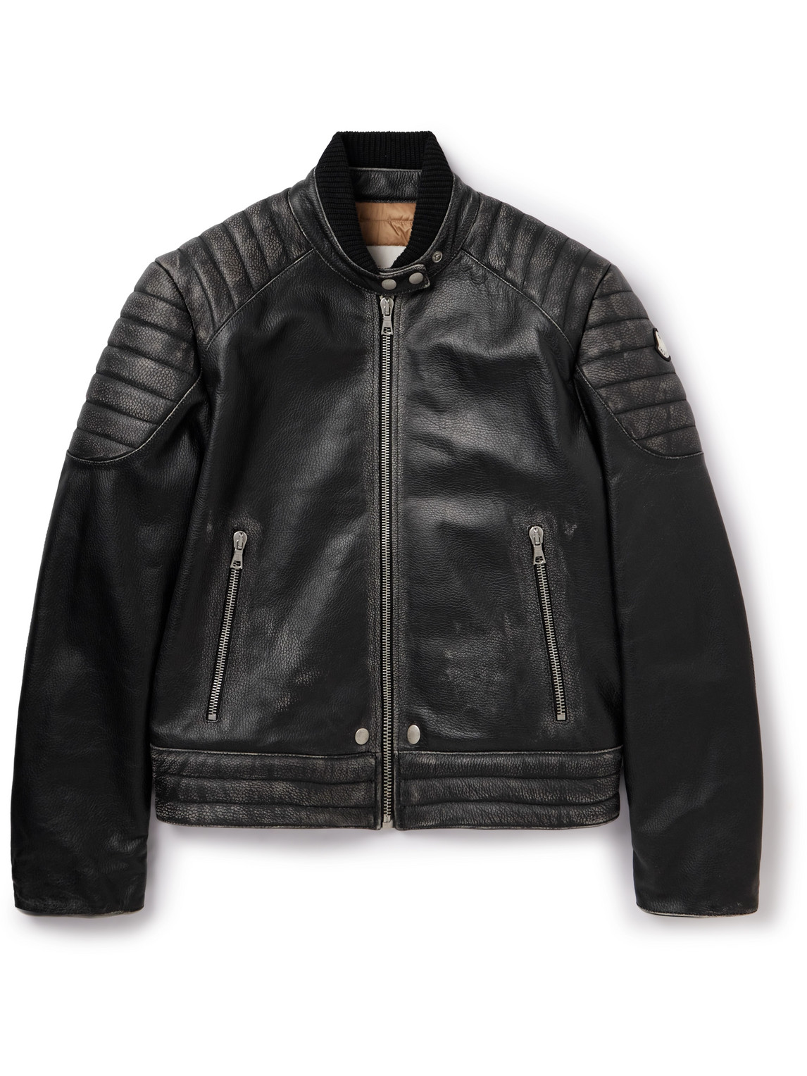 Moncler Genius Palm Angels Full-grain Leather Down Jacket In Black