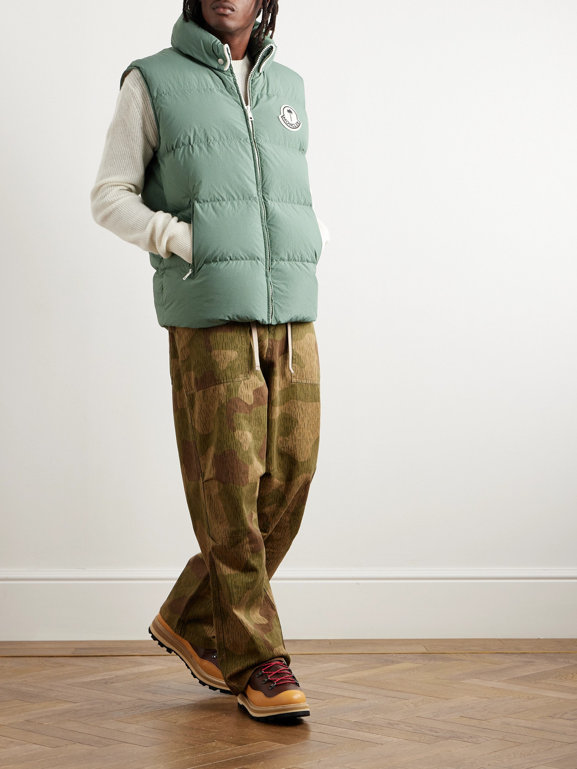 Shop Moncler Genius Palm Angels Rodmar Logo-appliquéd Quilted Shell Down Gilet In Green