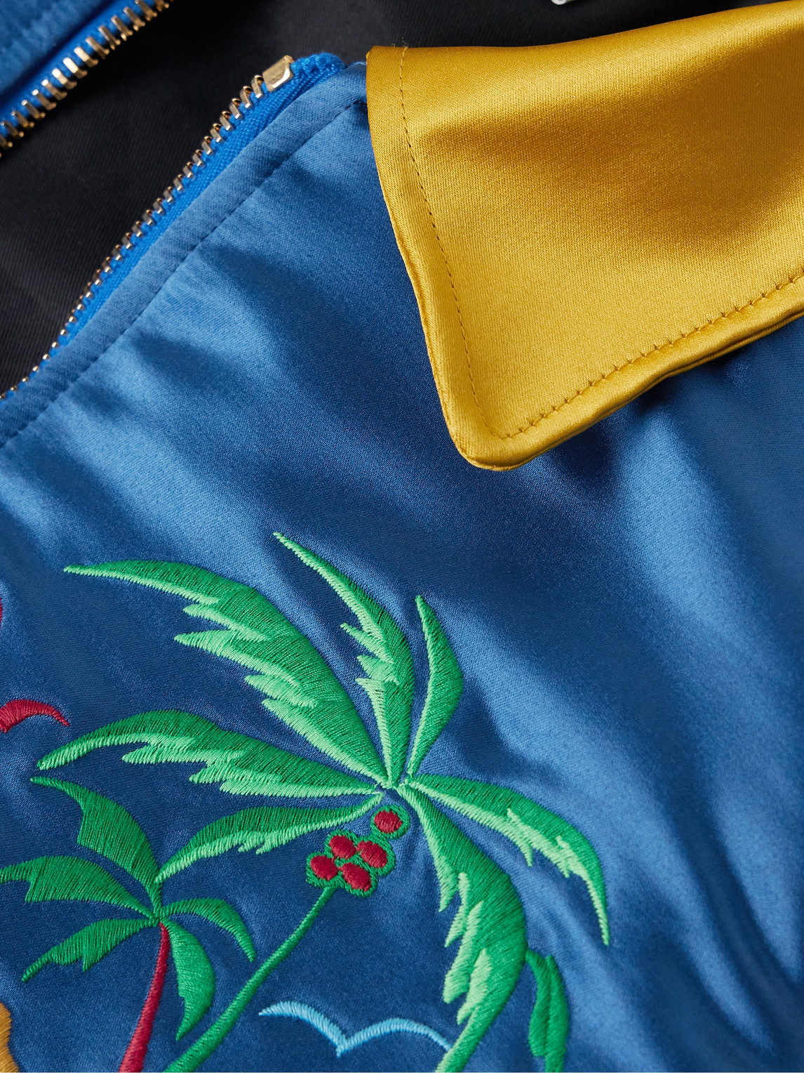 Shop Rhude Two-tone Padded Logo-embroidered Satin Bomber Jacket In Blue