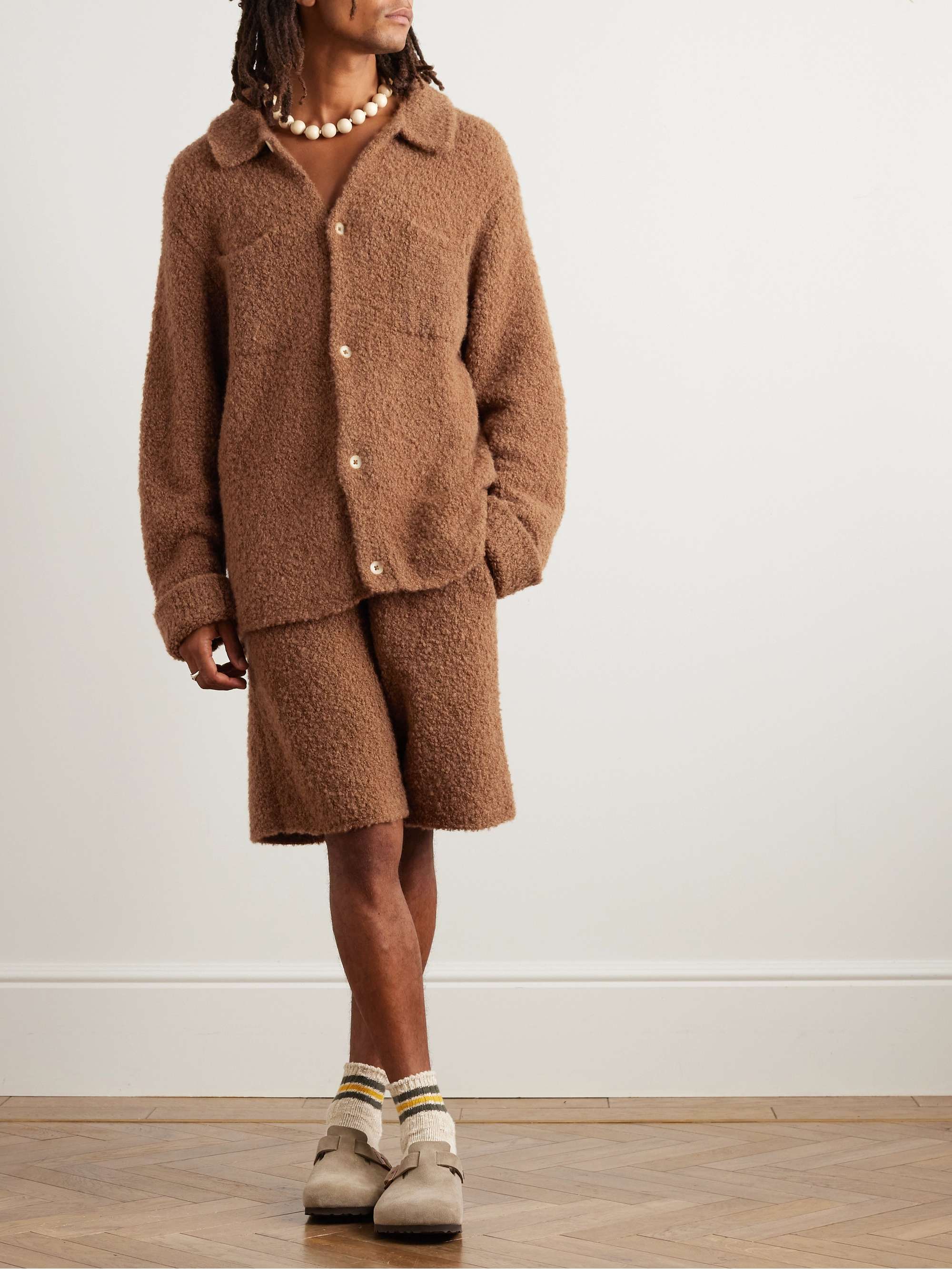 Leather-trimmed wool and cashmere overshirt
